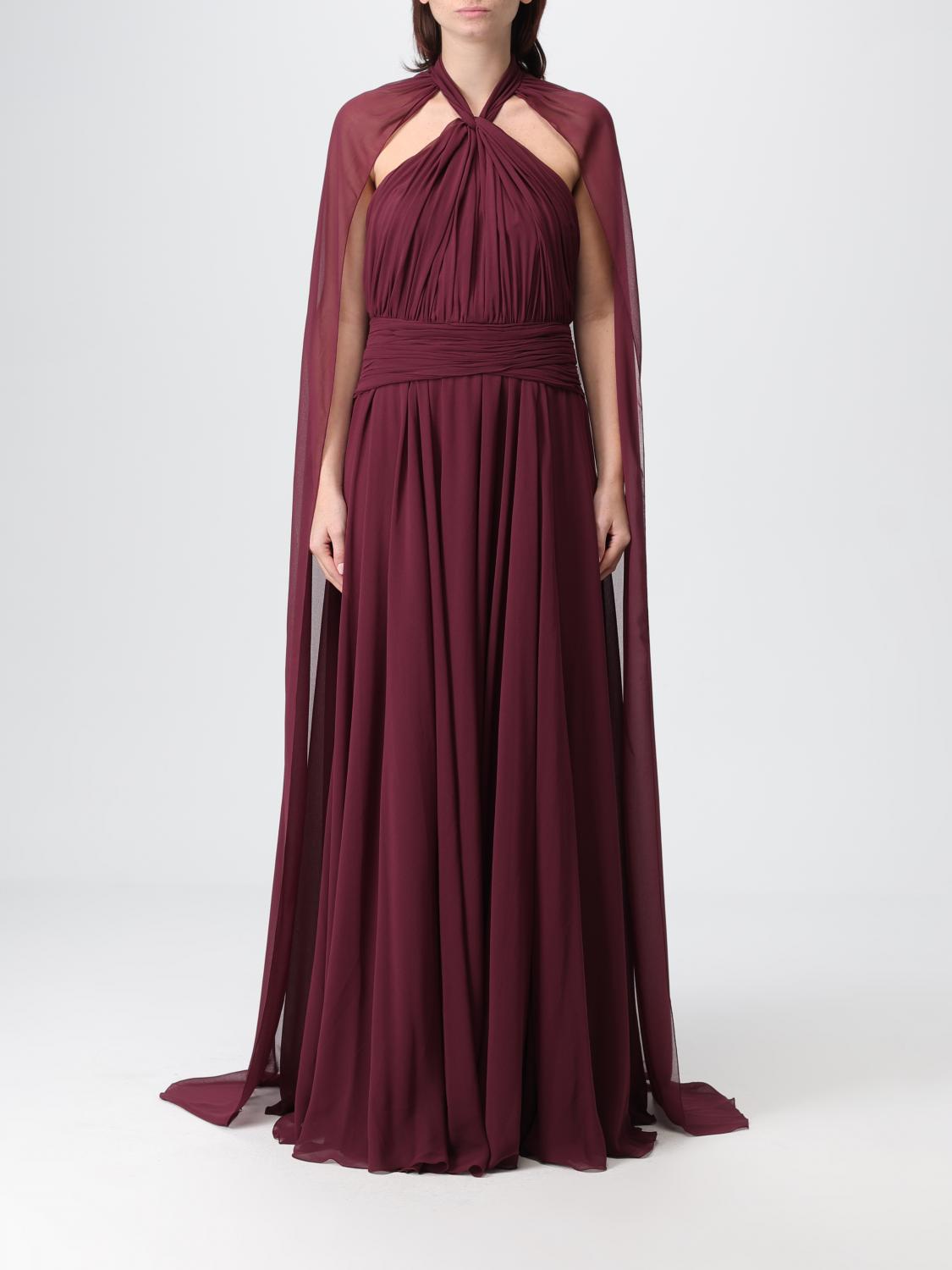 Genny Womens Rhododendron Halter-neck Sleeveless Chiffon Gown In Burgundy