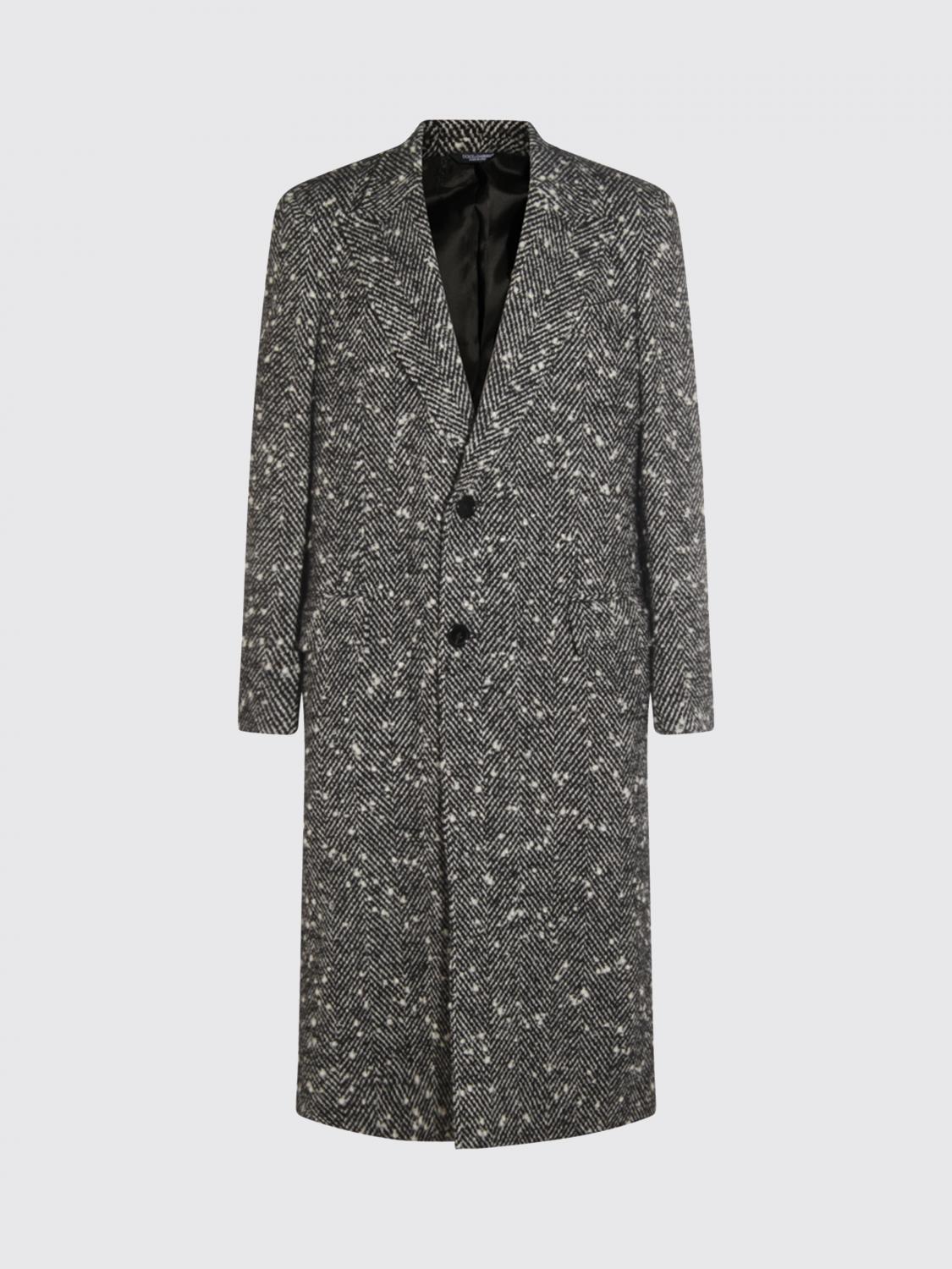 Dolce & Gabbana Double-breasted Wool Houndstooth Coat In Gray