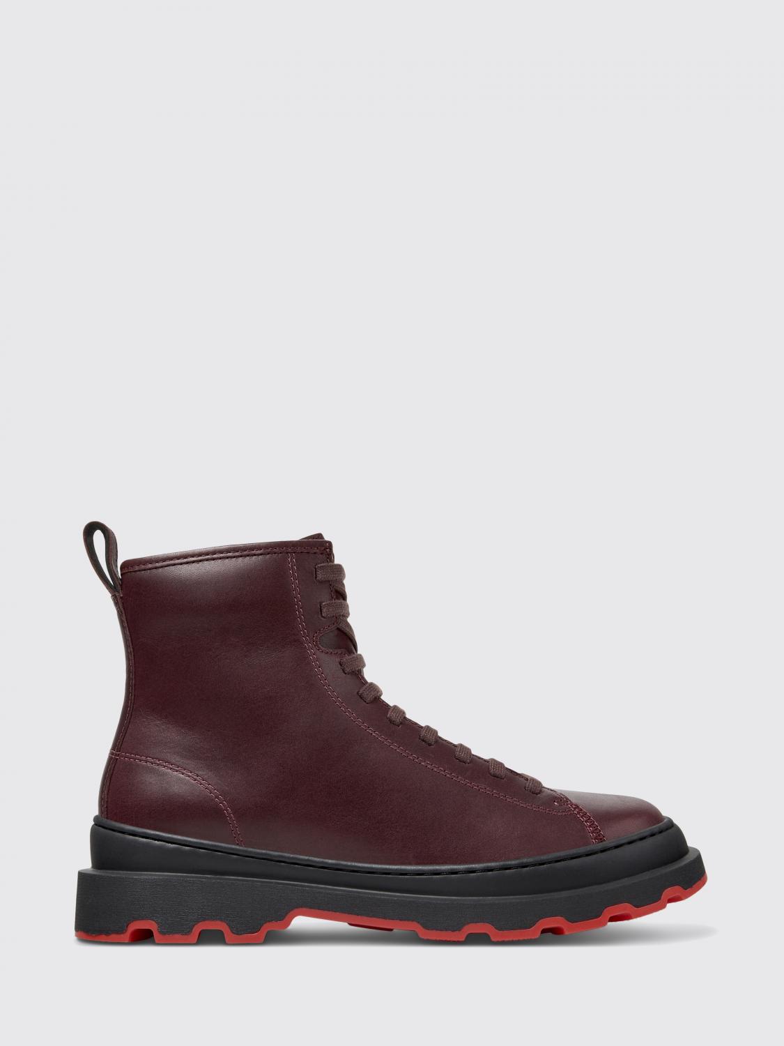 Camper Brutus Lace-up Combat Boots In Burgundy