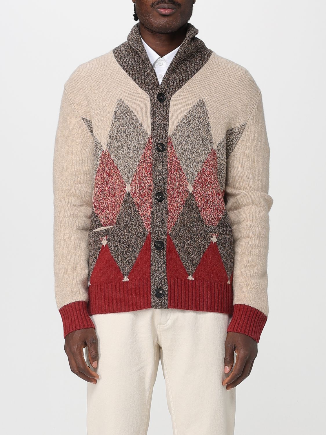 Ballantyne Shawl-collar Diamond-pattern Cardigan In Neutral