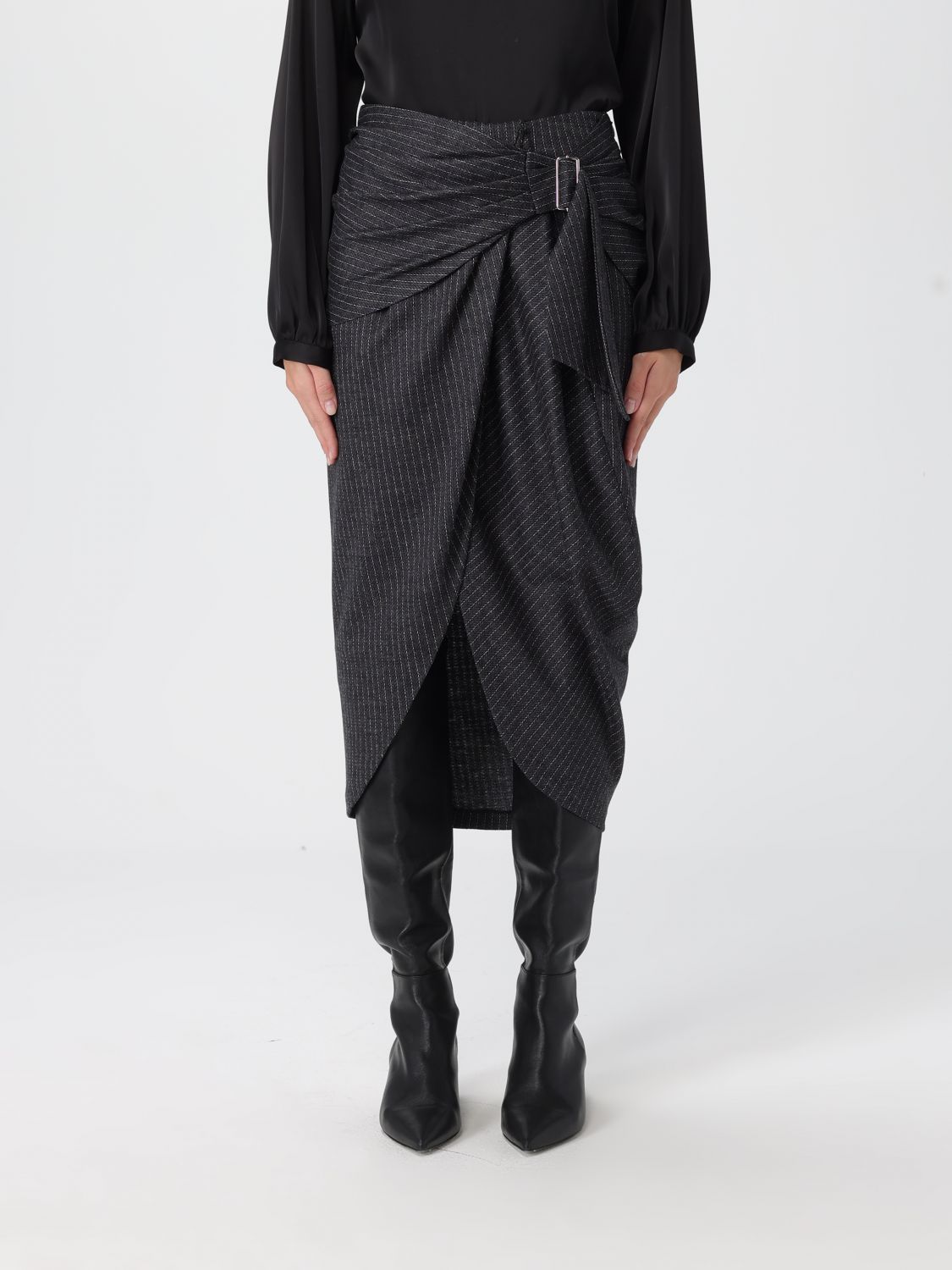 Isabel Marant Womens Anthracite Atrium Reilly Pinstripe Wool-blend Midi Skirt In Gray
