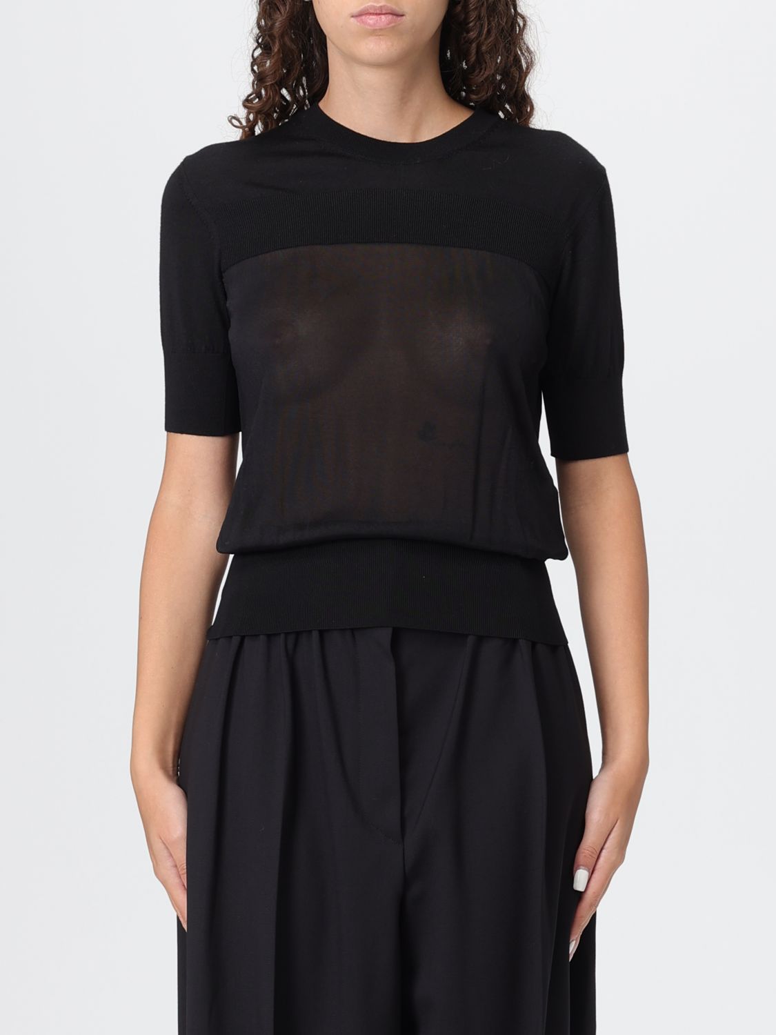 Sportmax Crew Neck Viscose And Wool T Shirt In Black