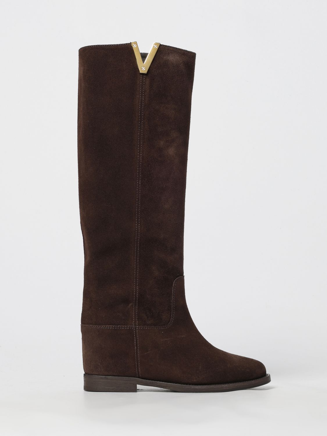 Via Roma 15 V-shaped Logo High Boots In Animal Print