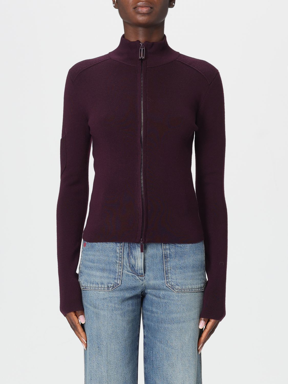 Victoria Beckham Long-sleeved Top With High Neckline And Fitted Silhouette In Purple