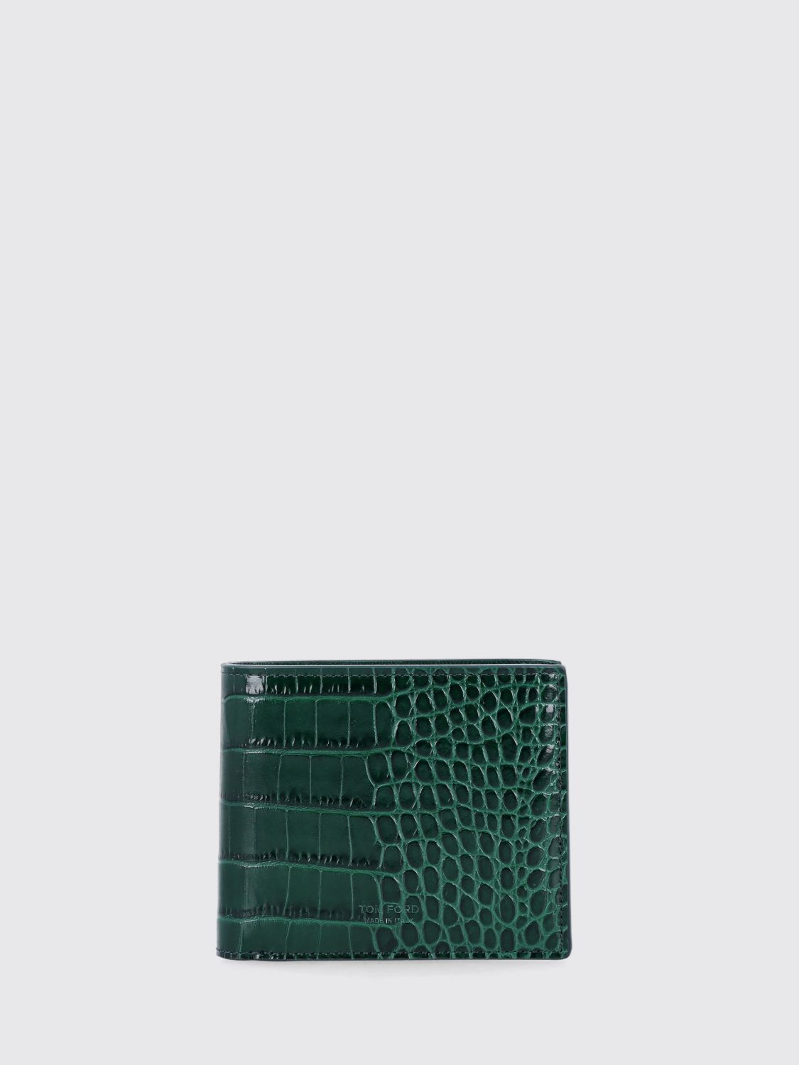 Tom Ford Crocodile Print Leather Wallet In Green