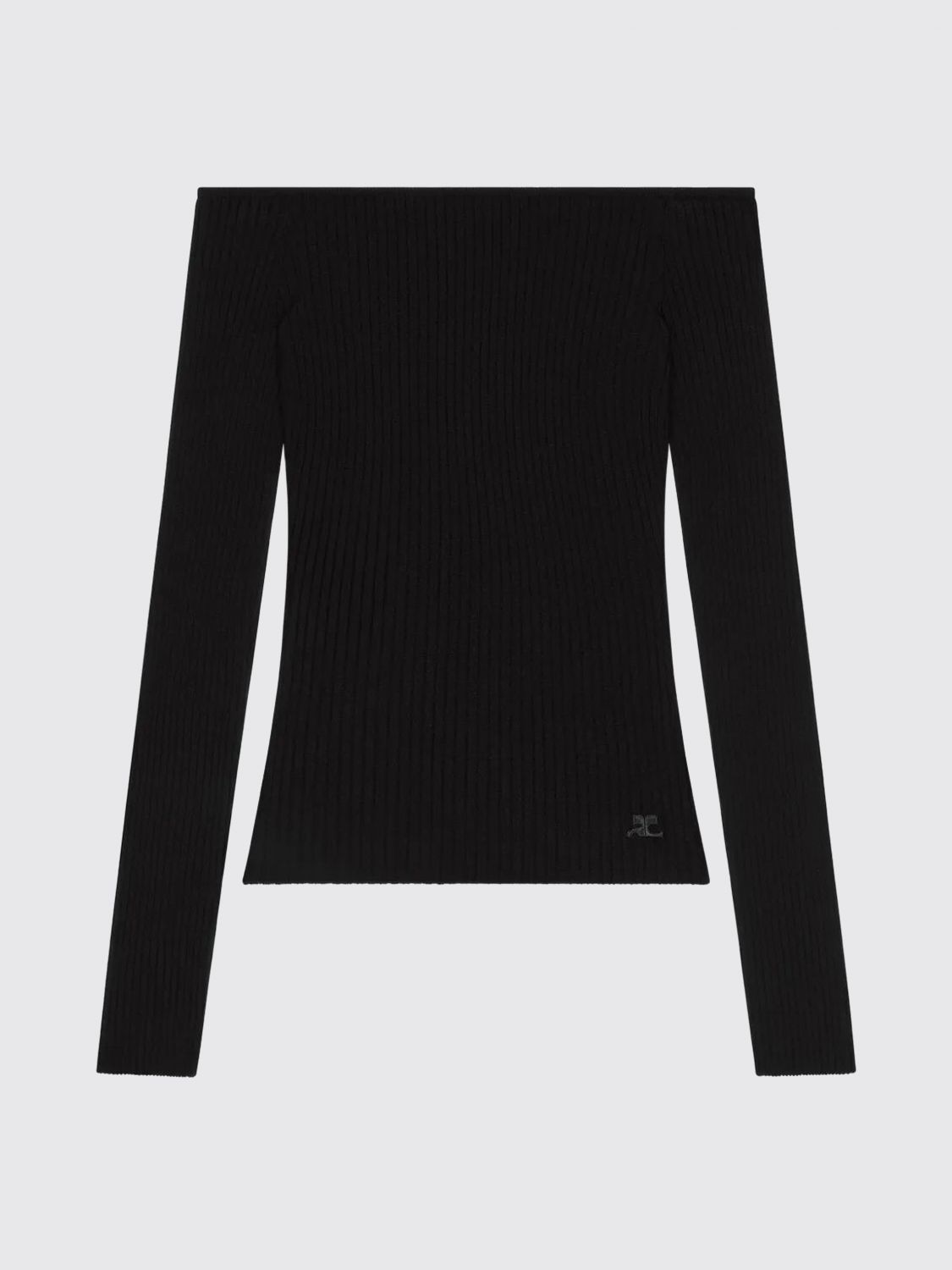 Courrèges Black Bardot Neck Top With Logo Courreges In Black