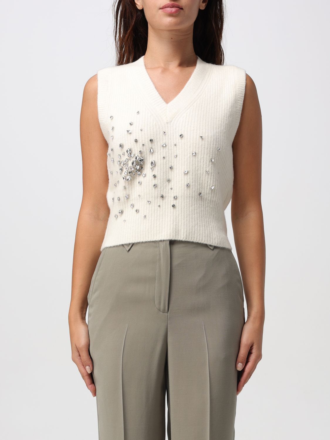 Liu •jo Embellished V-neck Top In White