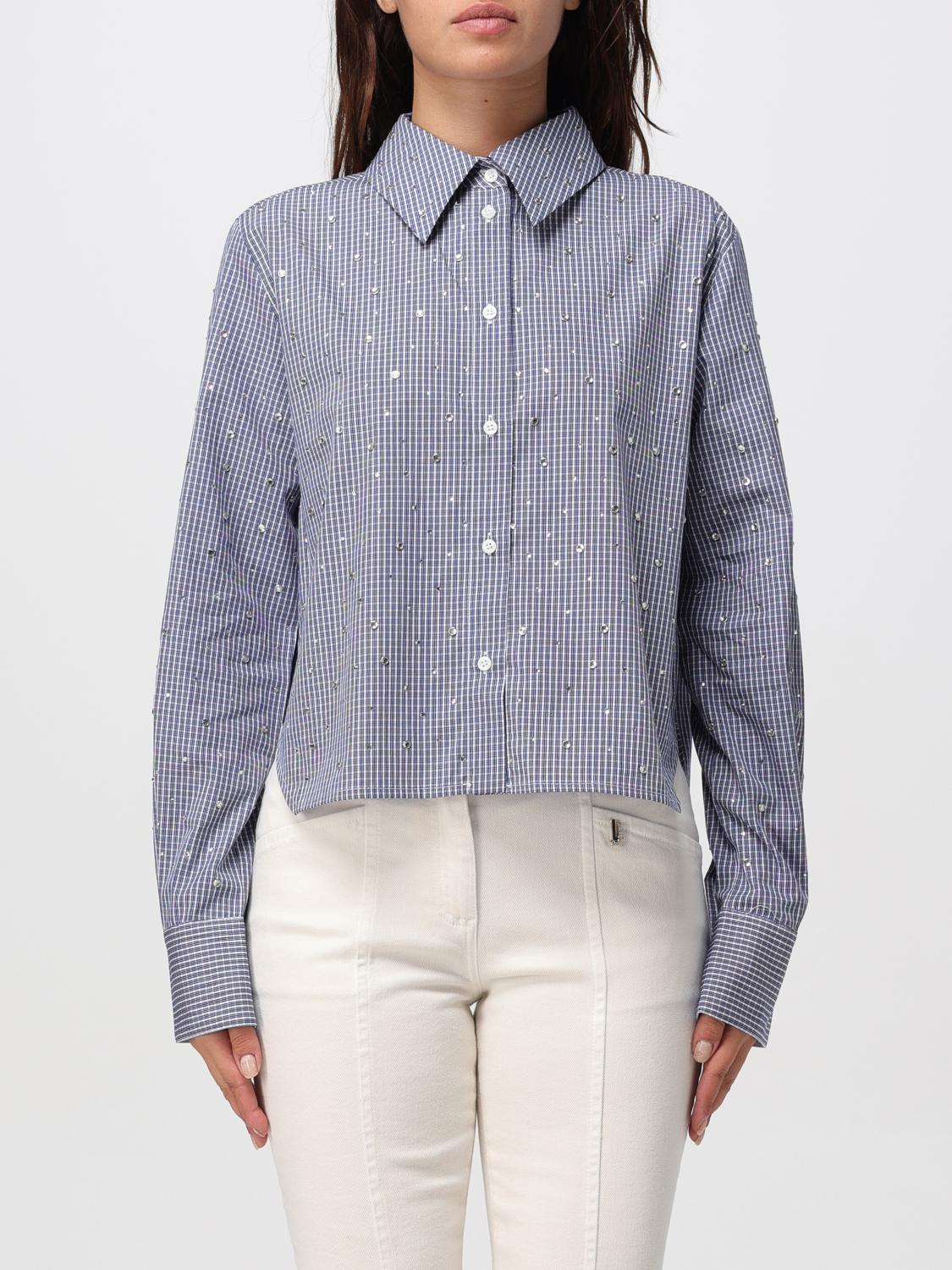 Liu •jo Cropped Blue Shirt With Checkered Pattern In Blue