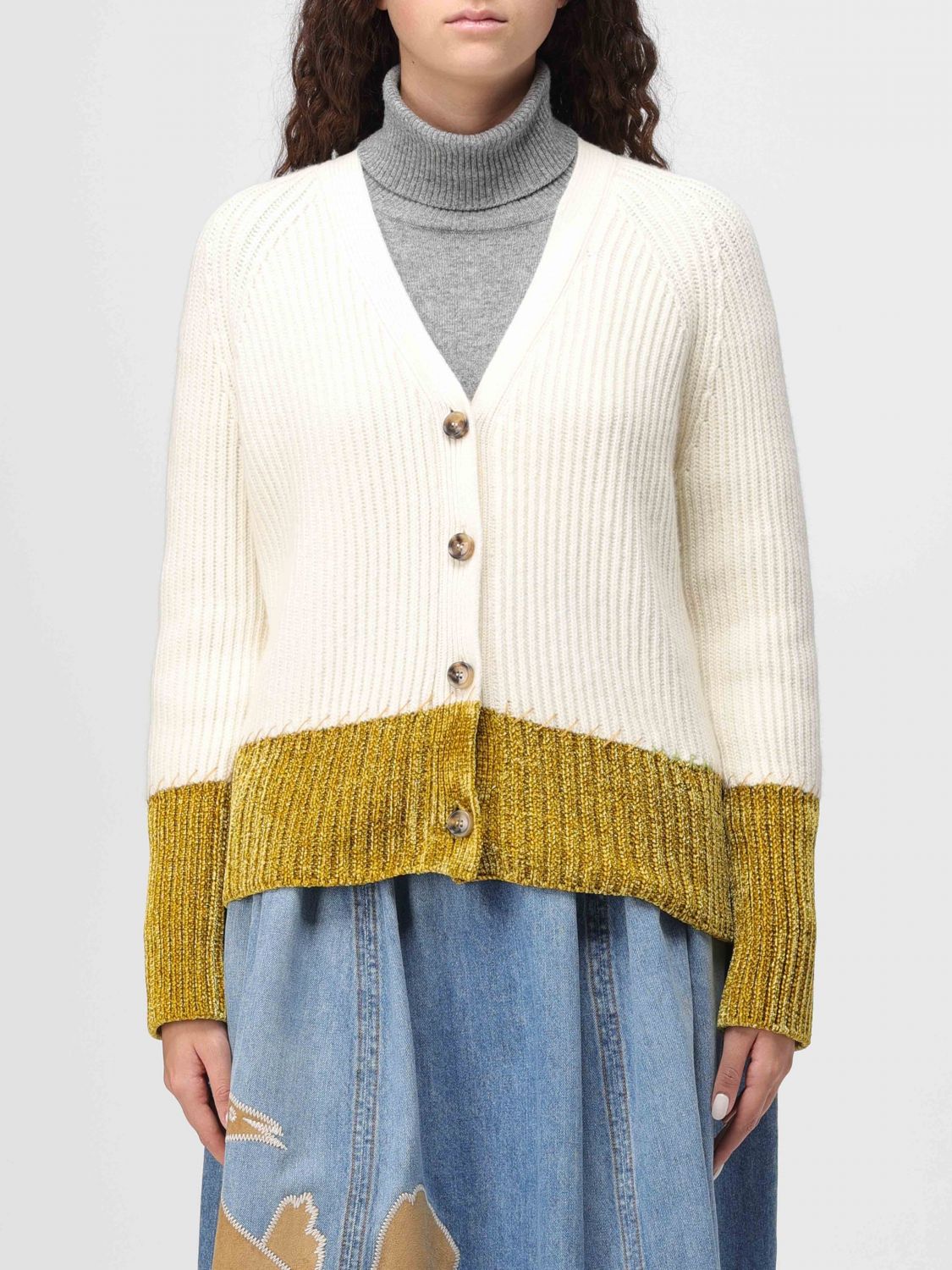 Marni Long Sleeve V-neck Knitted Cardigan In White