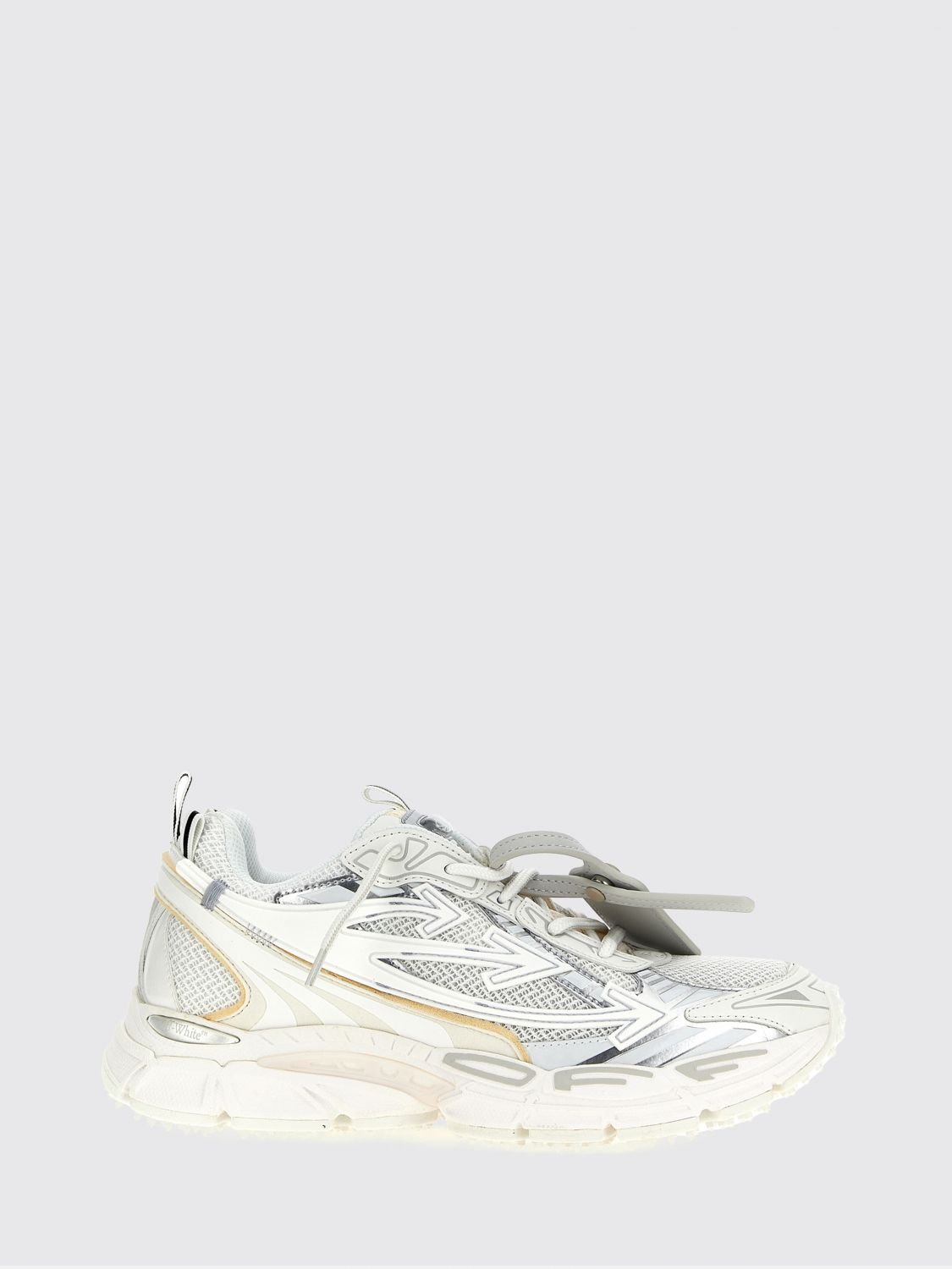 Off-white Modern Sneakers With Textured Sole And Mesh In White