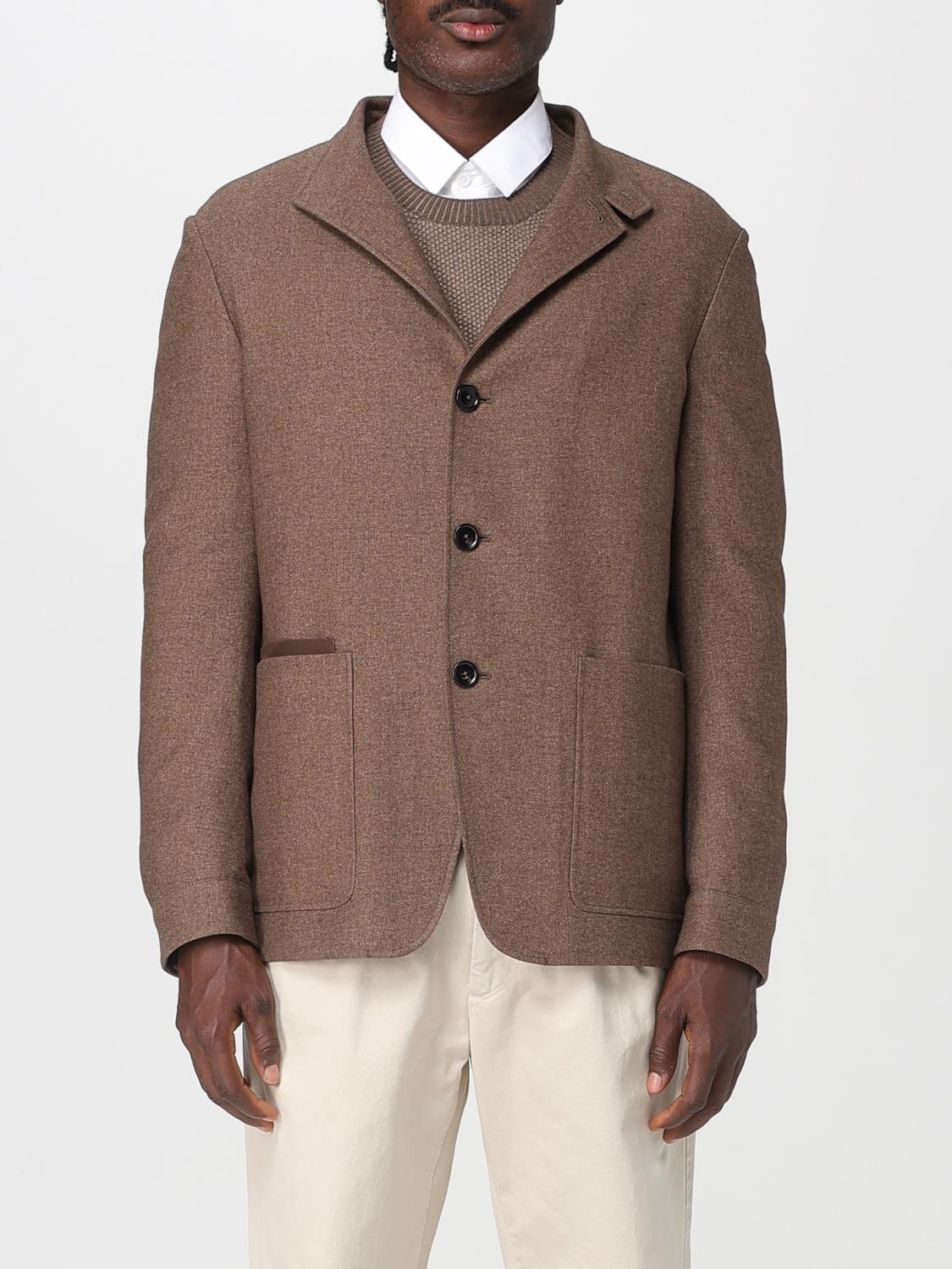 Zegna Wool Blend Blazer Stand Collar In Brown