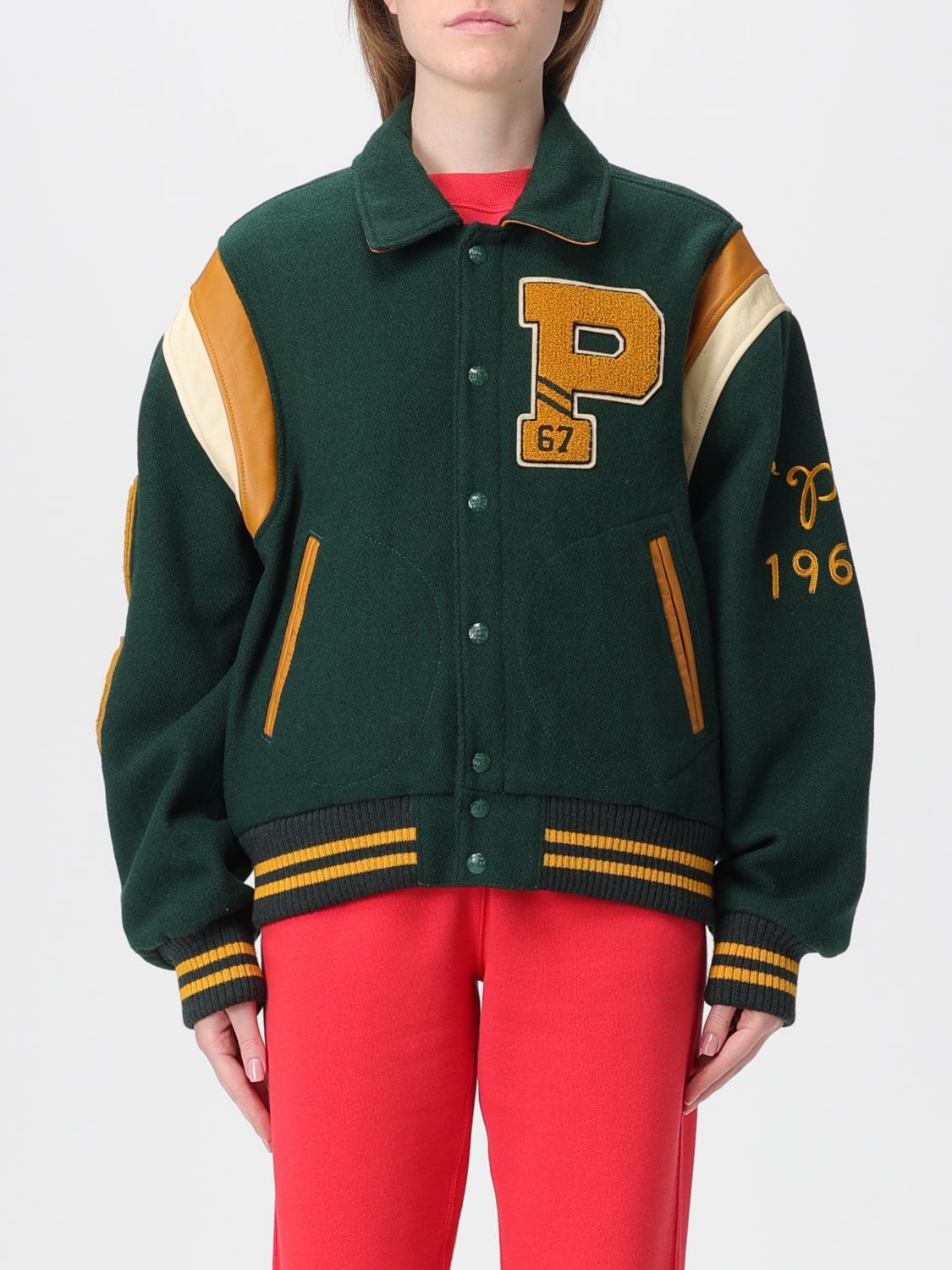 Polo Ralph Lauren Womens Branded Wool-blend Varsity Jacket Dark Green In Green