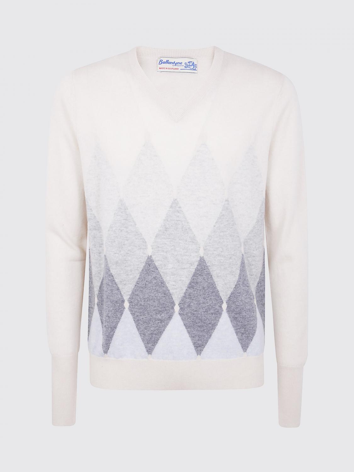 Ballantyne Diamond Pattern Cashmere Sweater With V-neck In Neutral