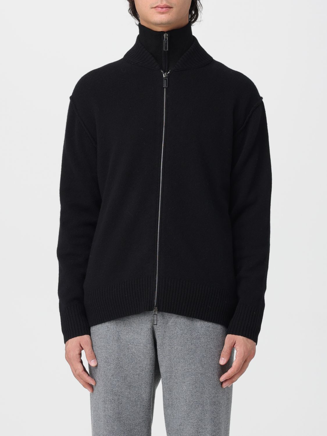 Paolo Pecora Full-zip Ribbed Knit Cardigan In Black