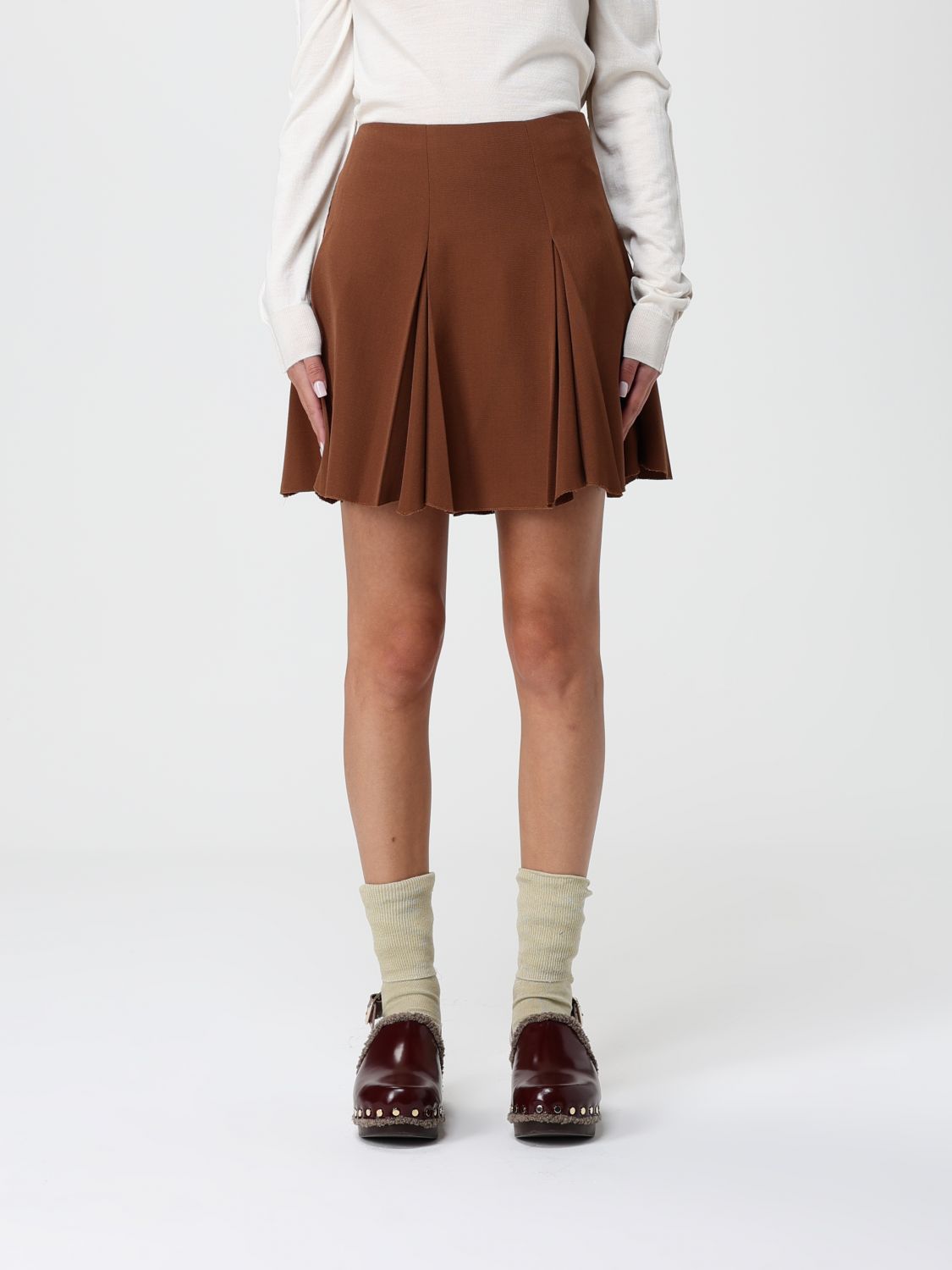 Marni Pleated Miniskirt With Structured Wide Pleats In Brown