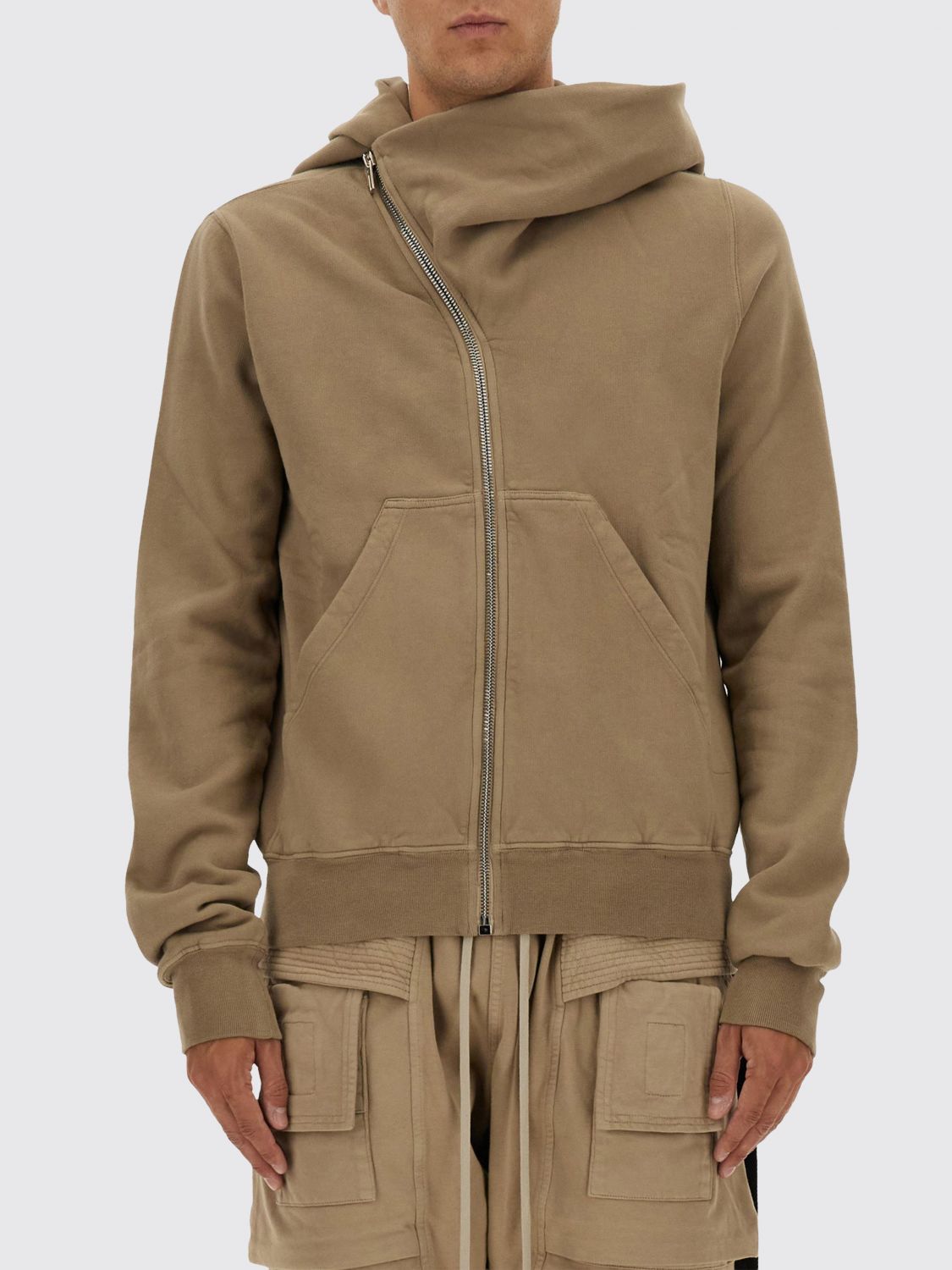 Rick Owens Drkshdw Asymmetrical Zipper Sweatshirt In Brown