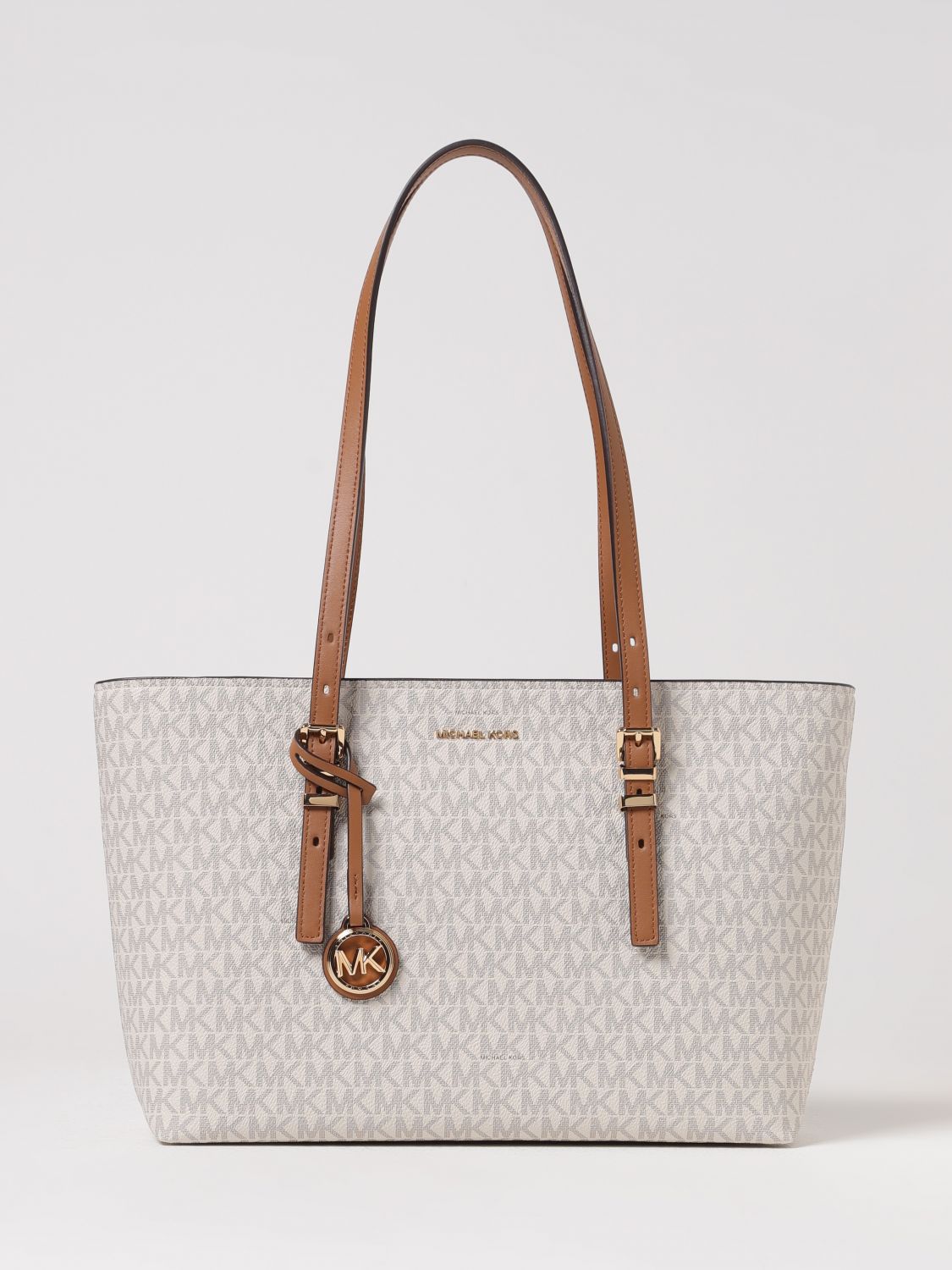 Michael Kors Quinn Large Signature Logo And Leather Tote Bag In White