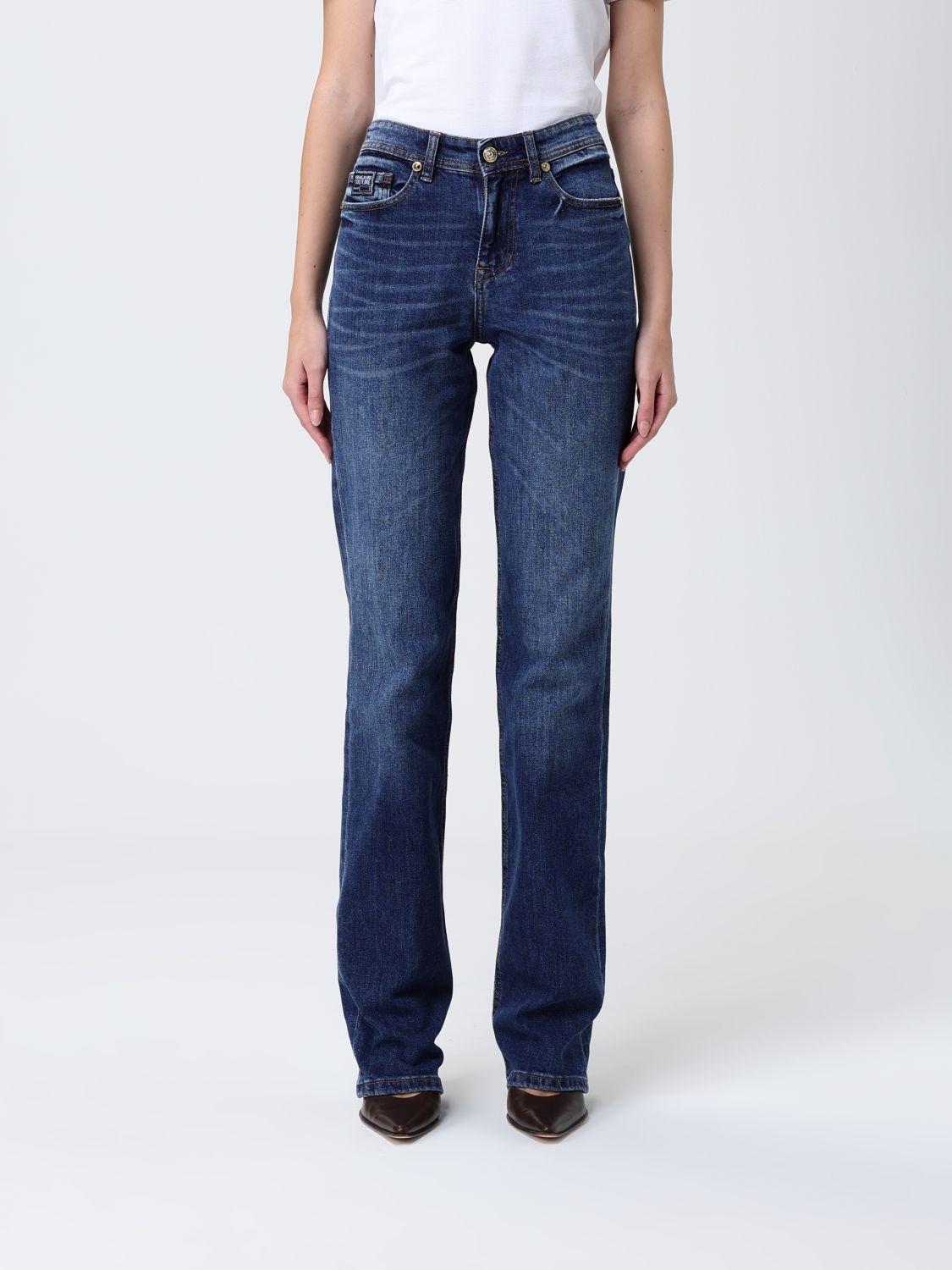 Versace Jeans Couture Pants Woman Color Blue In Blue