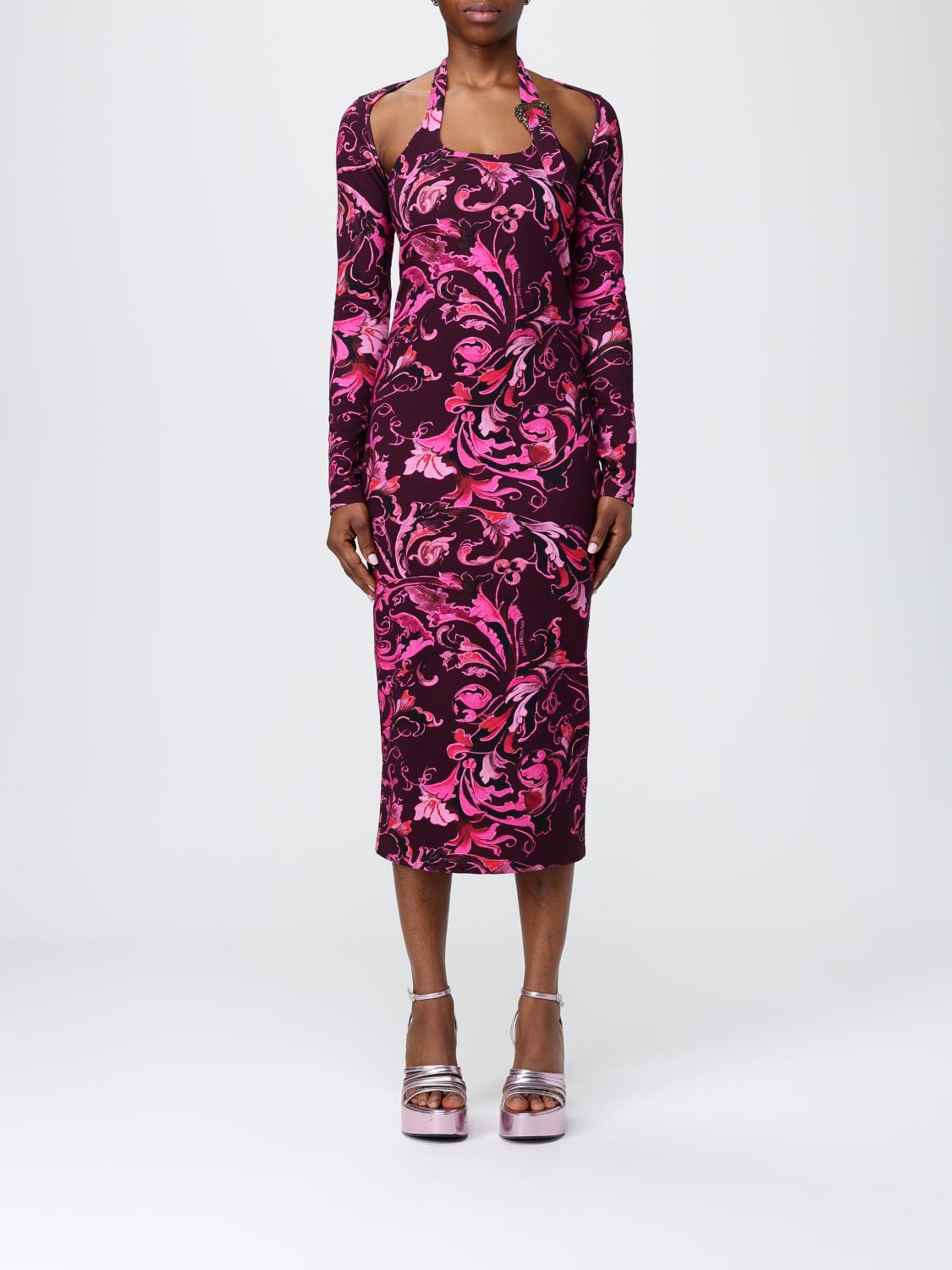 Versace Jeans Couture Floral-print Cut-out Midi Dress In Pink