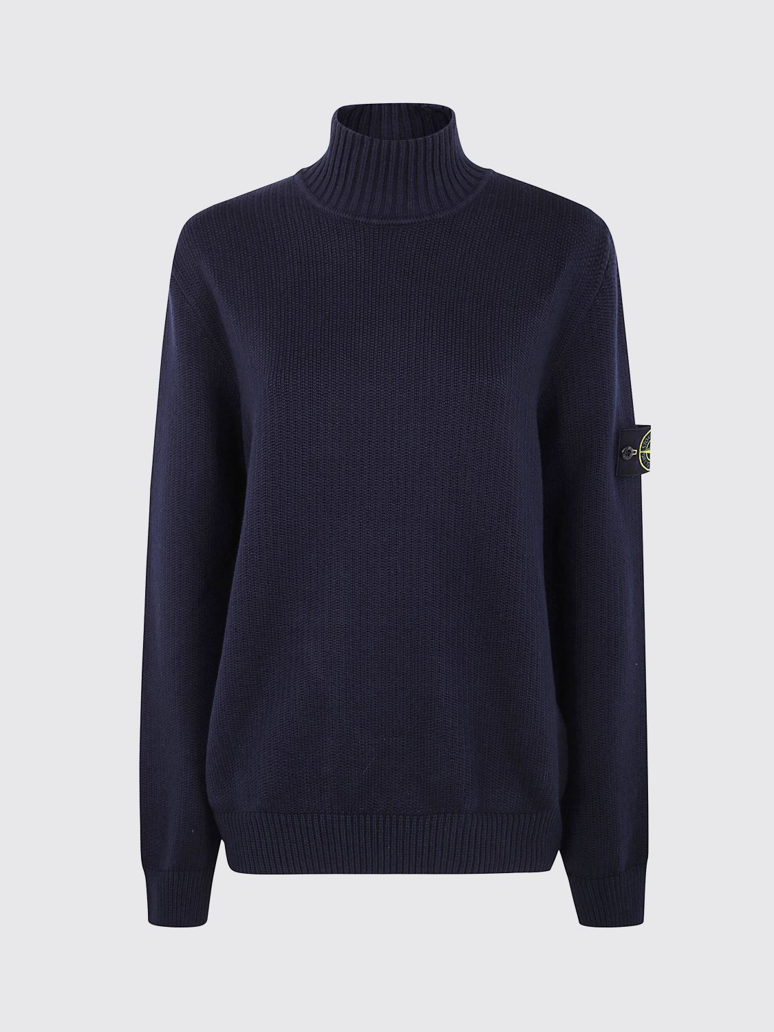 Stone Island Cotton Turtleneck Sweater With Ribbed Cuffs And Hem In Blue