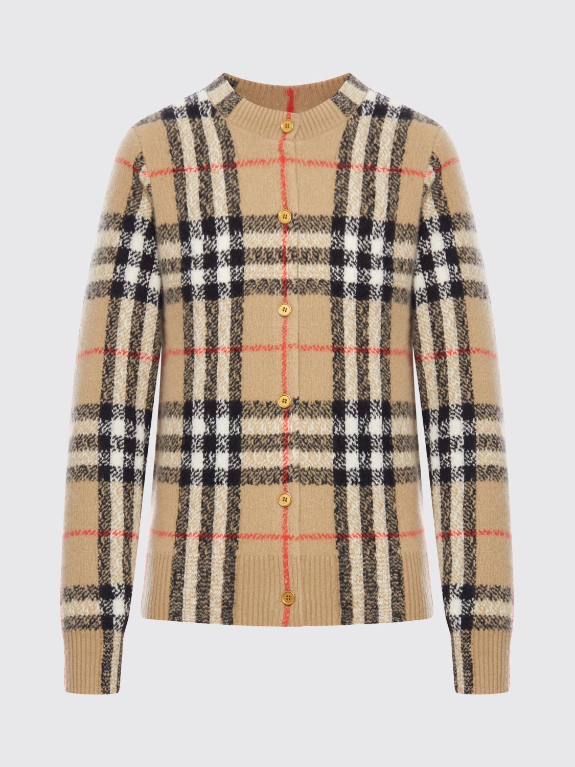 Burberry Wool And Cashmere Check Cardigan In Brown