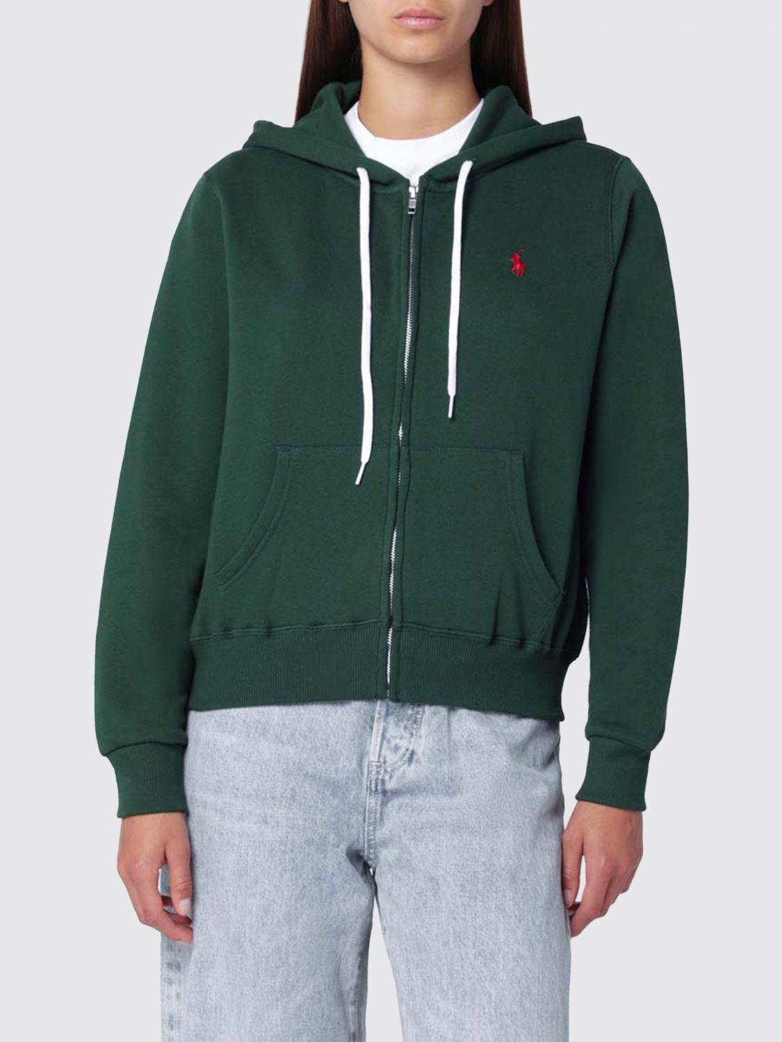 Polo Ralph Lauren Hooded Cotton Blend Sweatshirt Featuring Pockets In Green