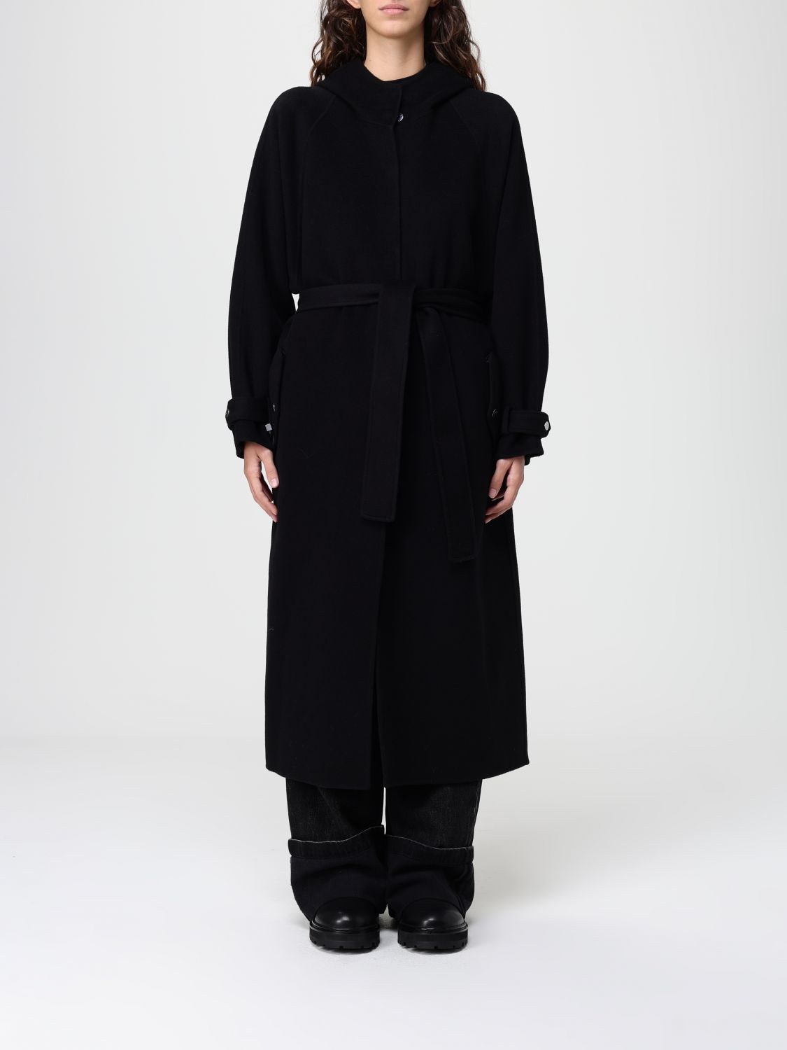 Pinko Trench Coat Woman Color Black In Black