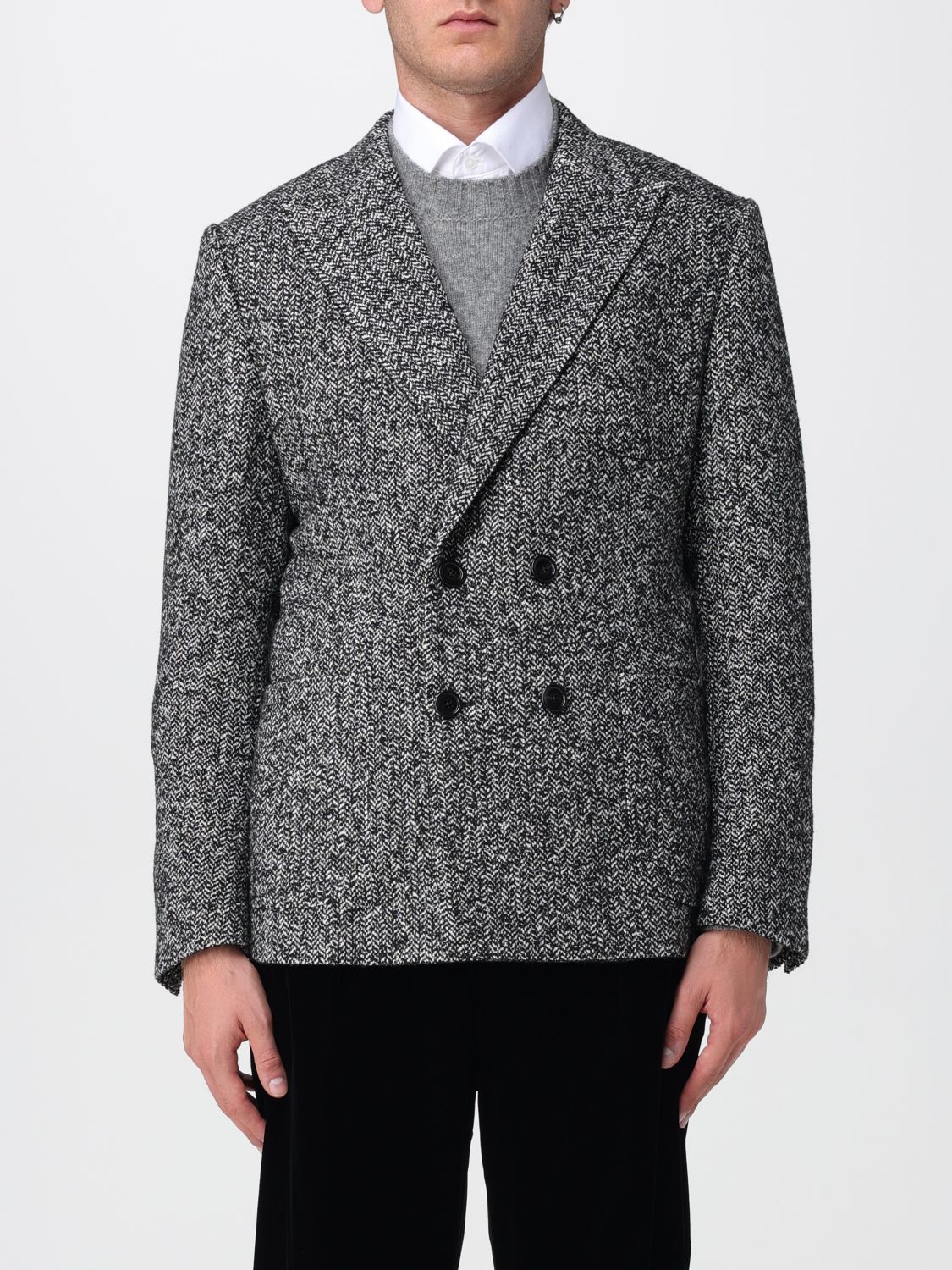Dolce & Gabbana Portofino Double-breasted Jacket With Chevron Pattern In Gray
