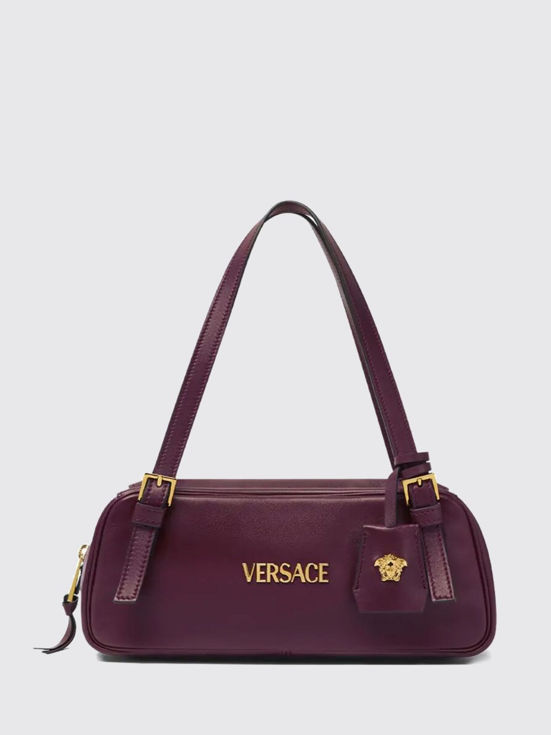 Versace Double Handle Lamb Leather Shoulder Bag In Purple