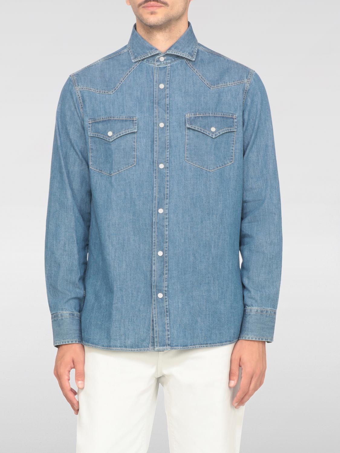 Brunello Cucinelli Cotton Snap Button Shirt In Blue