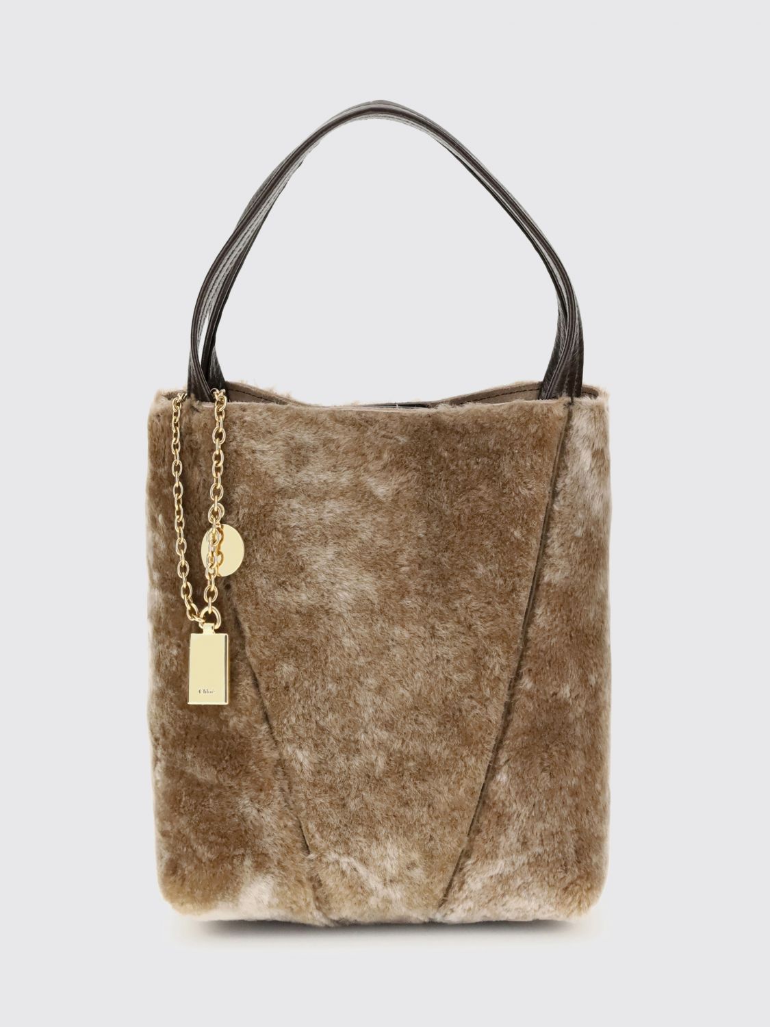 Chloé Women Shearling Small Spin Tote Bag In Gray
