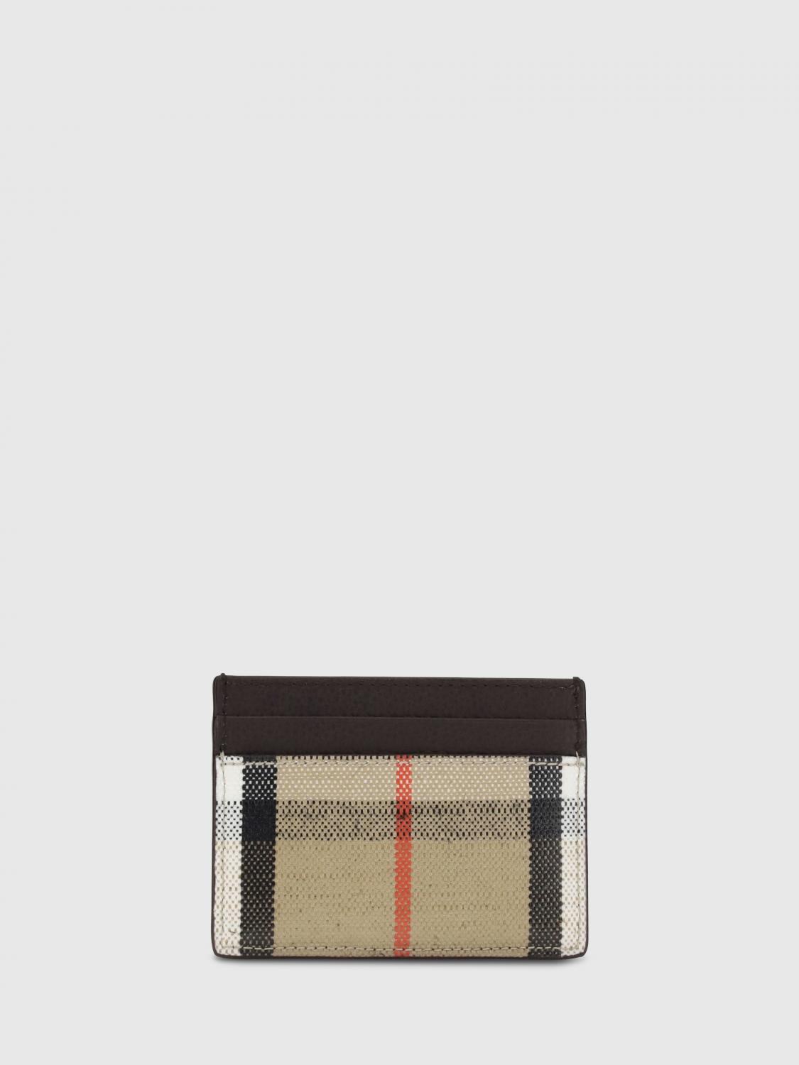 Portacarte di credito Highlands Burberry in cotone spalmato check e pelle