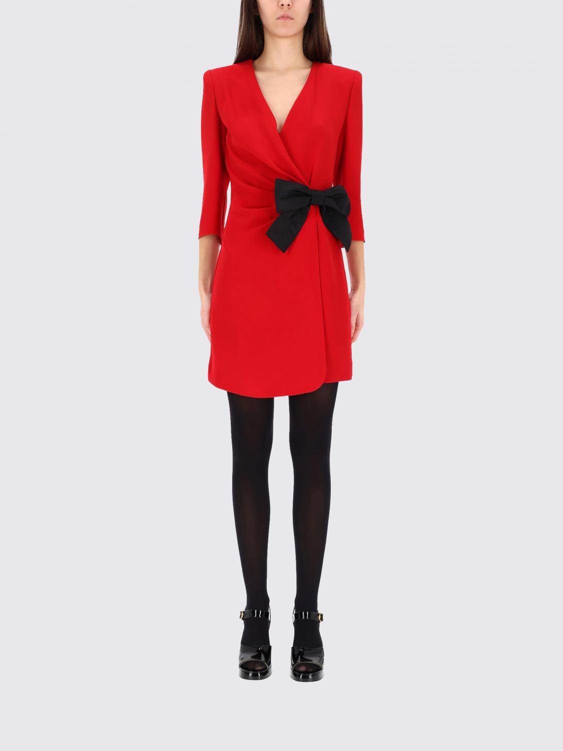 Valentino Short Silk Dress With Bow In Red