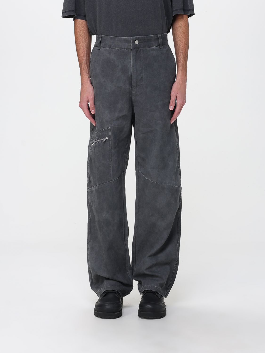 Represent Mens Washed Black Workwear Wide-leg Cotton Trousers Xl In Black