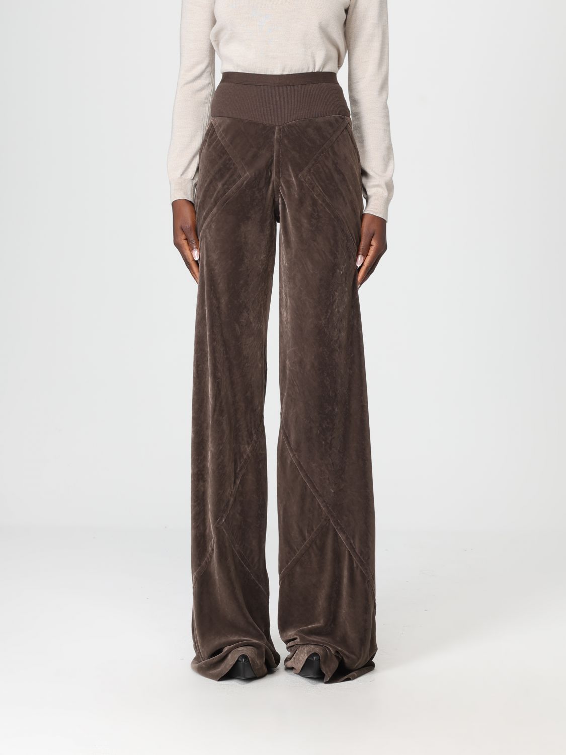 Rick Owens Brown Viscose Casual Pants In Gray