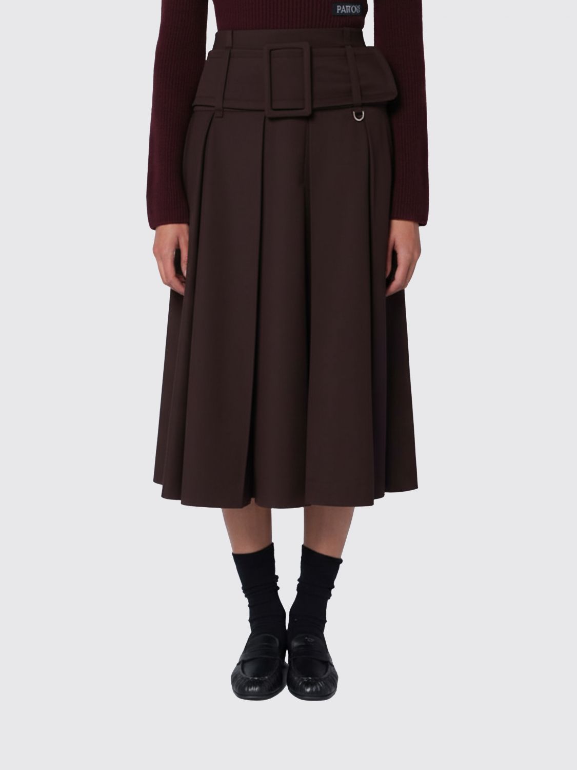 Patou Wide Belt Midi Skirt In Black