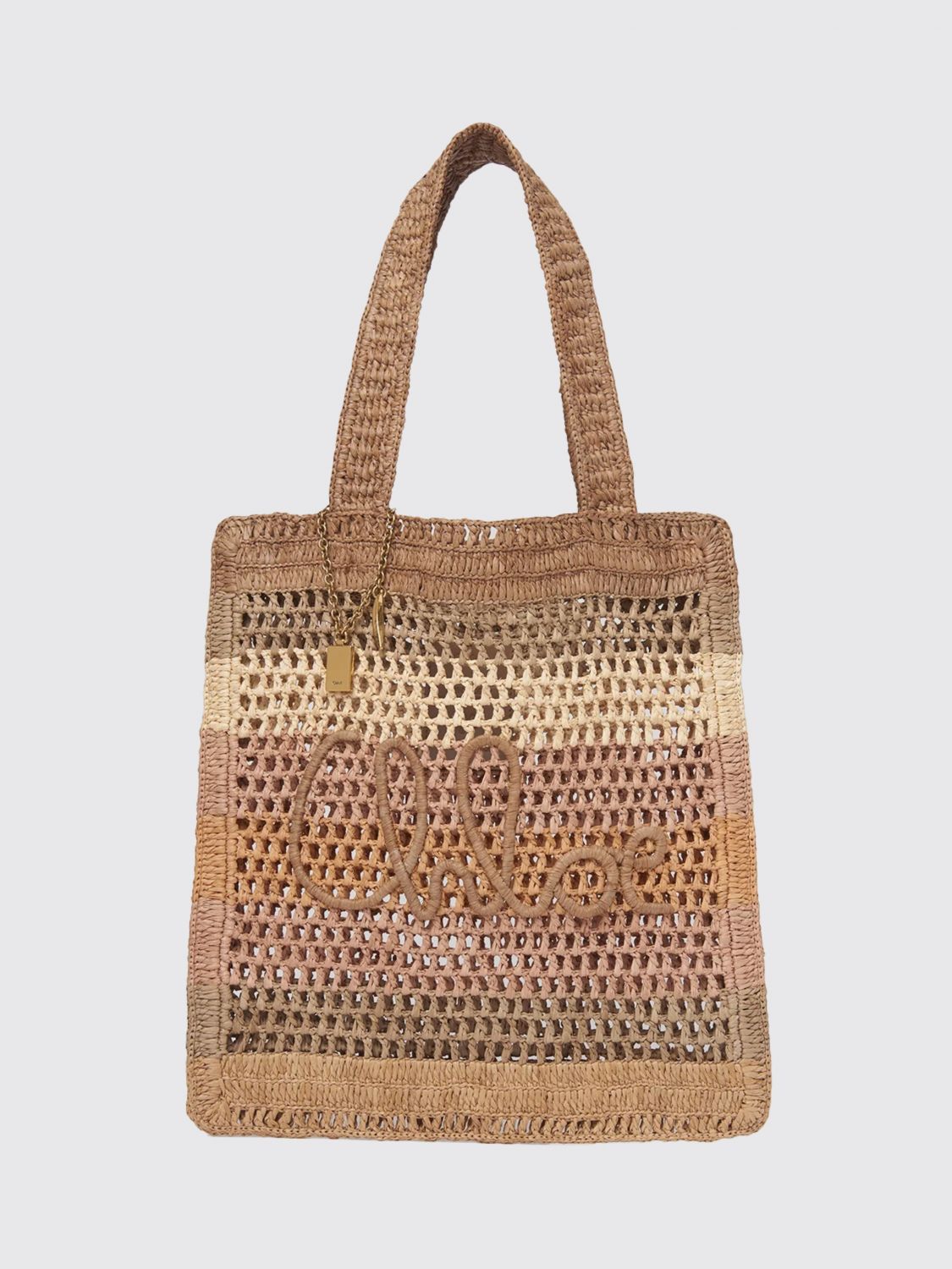 Chloé Chloe Embroidered Raffia Small Summer Banana Shopping Bag In Brown