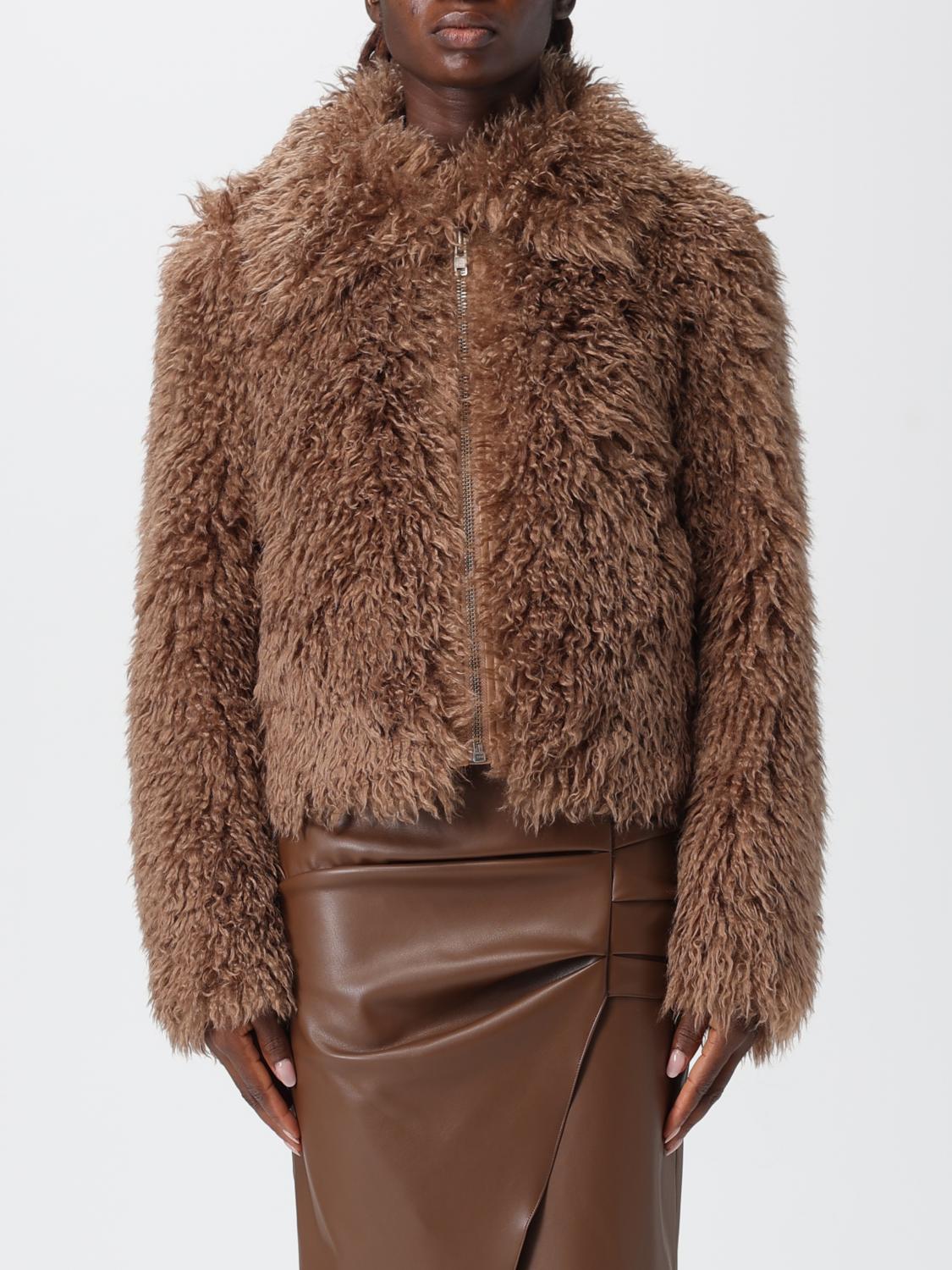 Stand Studio Plush Cropped Jacket With Rounded Collar In Brown