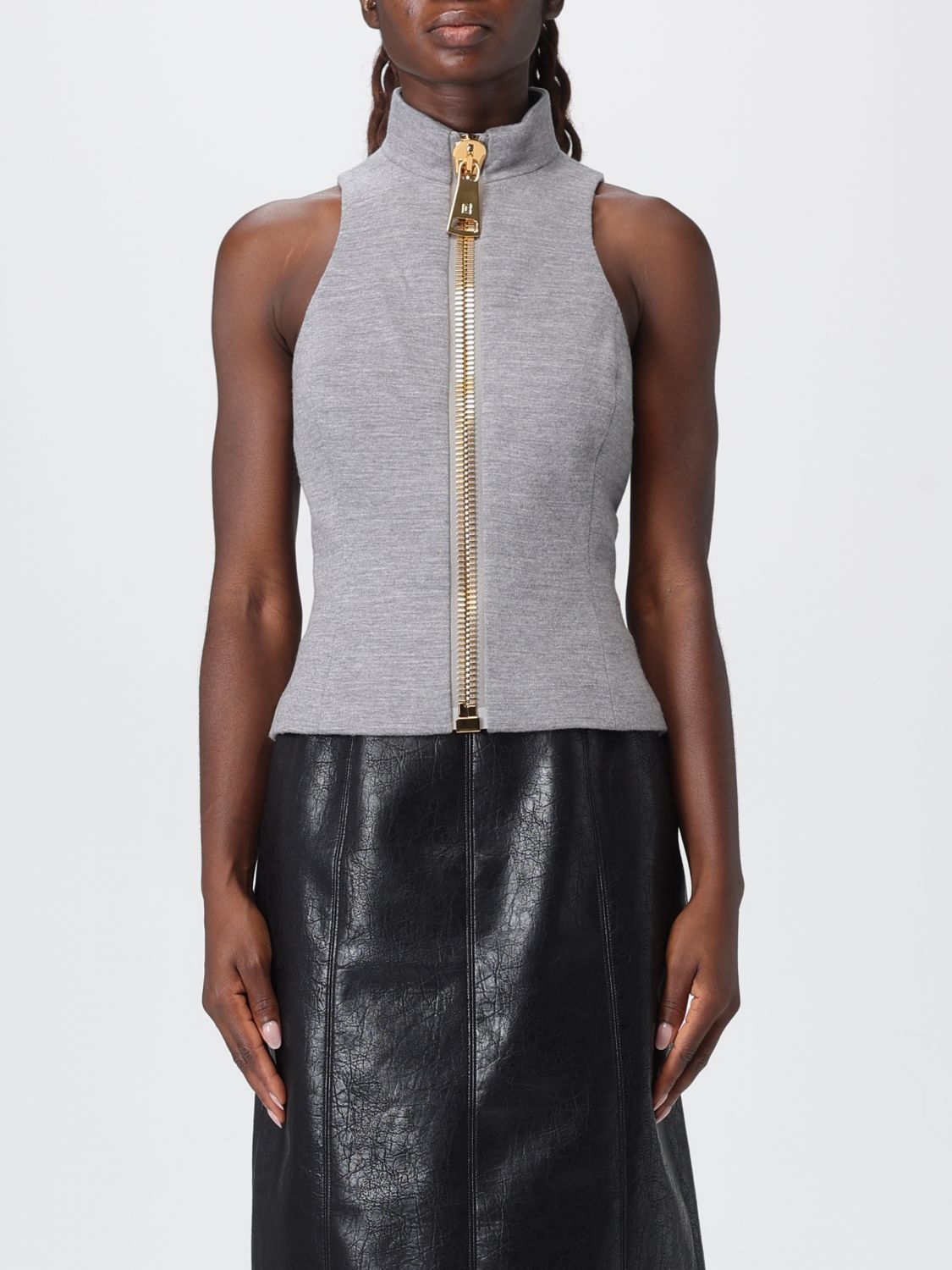 Balmain Sleeveless Cotton Knit Top In Gray