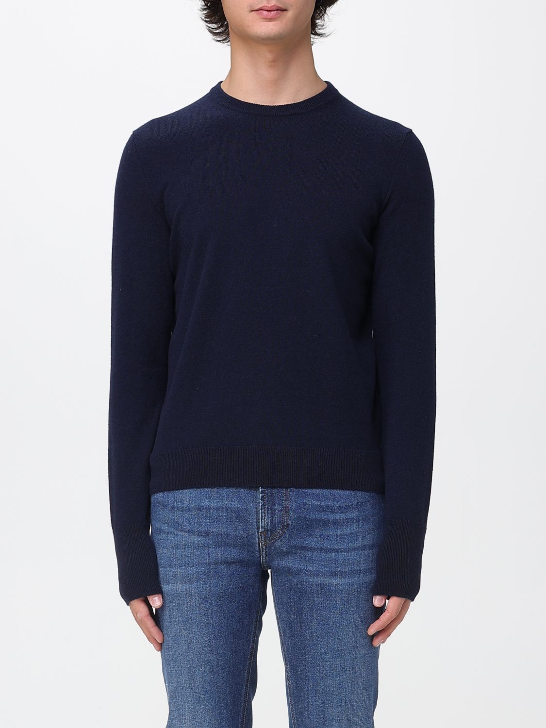 Drumohr Ribbed Crewneck Sweater With Cuffs And Hem In Blue