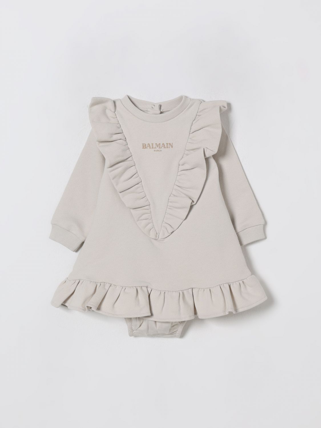 Balmain Romper Kids Color Beige In Neutral