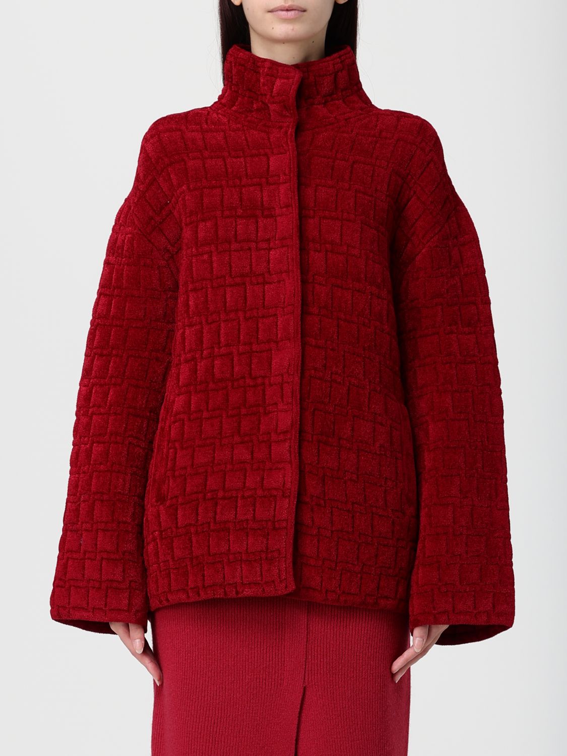 Emporio Armani Embossed Jacquard Chenille Jacket In Red