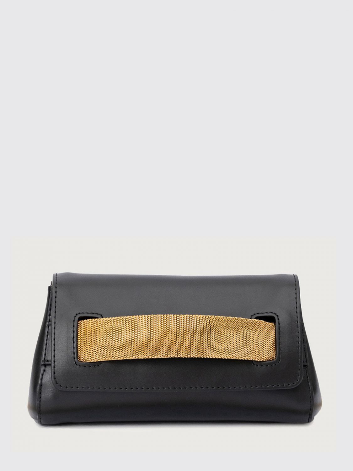 Orciani Brown Leather Clutch Bag With Golden Chain Detail In Gray