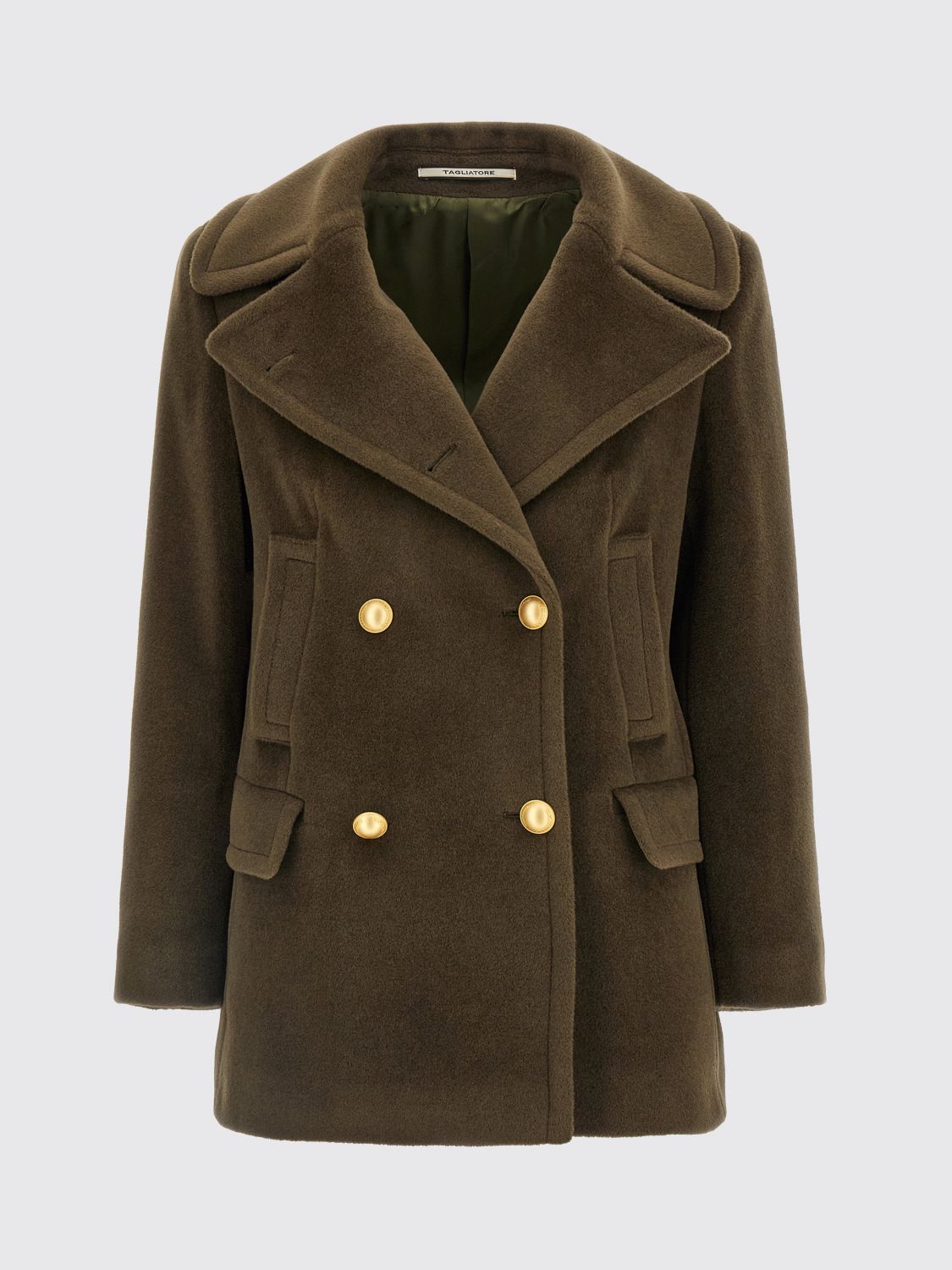 Tagliatore Double-breasted Wool Short Coat In Green