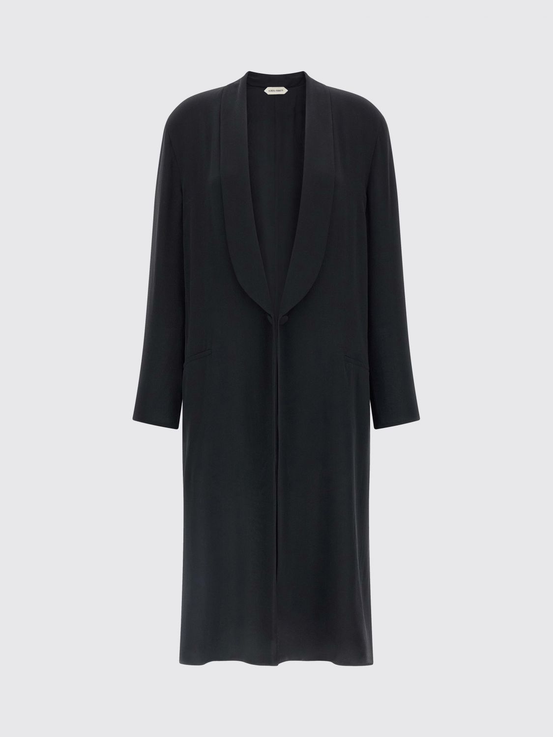 Alberta Ferretti Longline Shawl Collar Silk Coat In Black