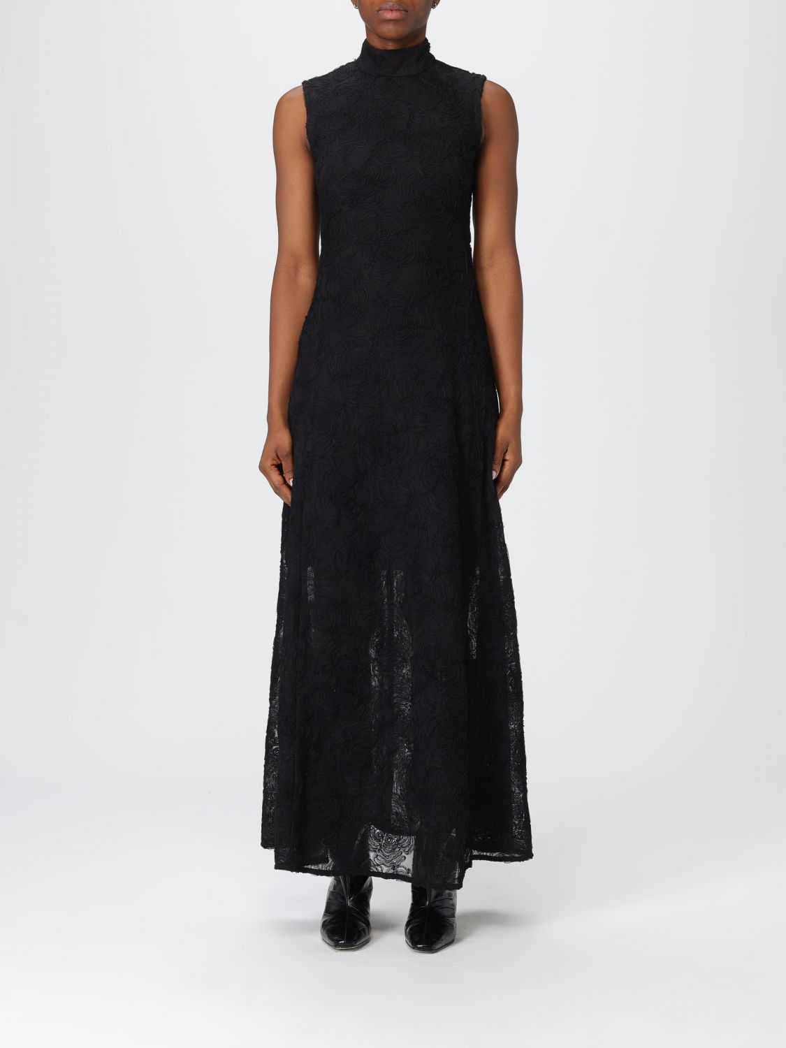 Rotate Birger Christensen Flower Mesh Maxi Dress In Black