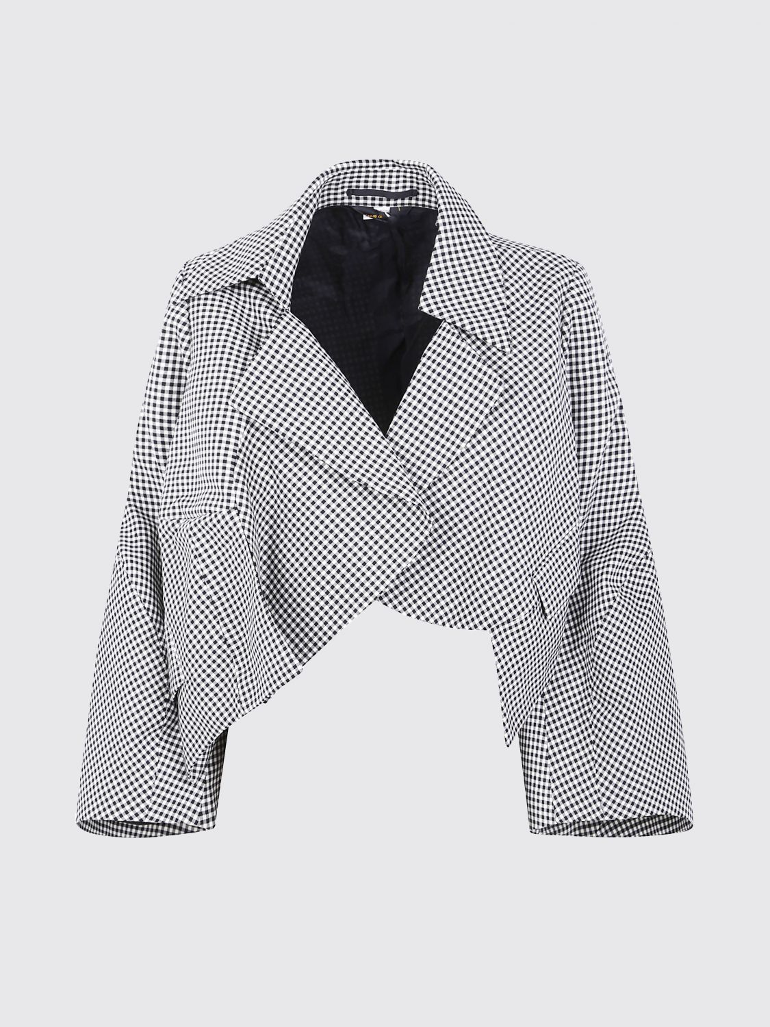 Comme Des Garçons Cropped Checkered Jacket Wide Sleeves In Gray