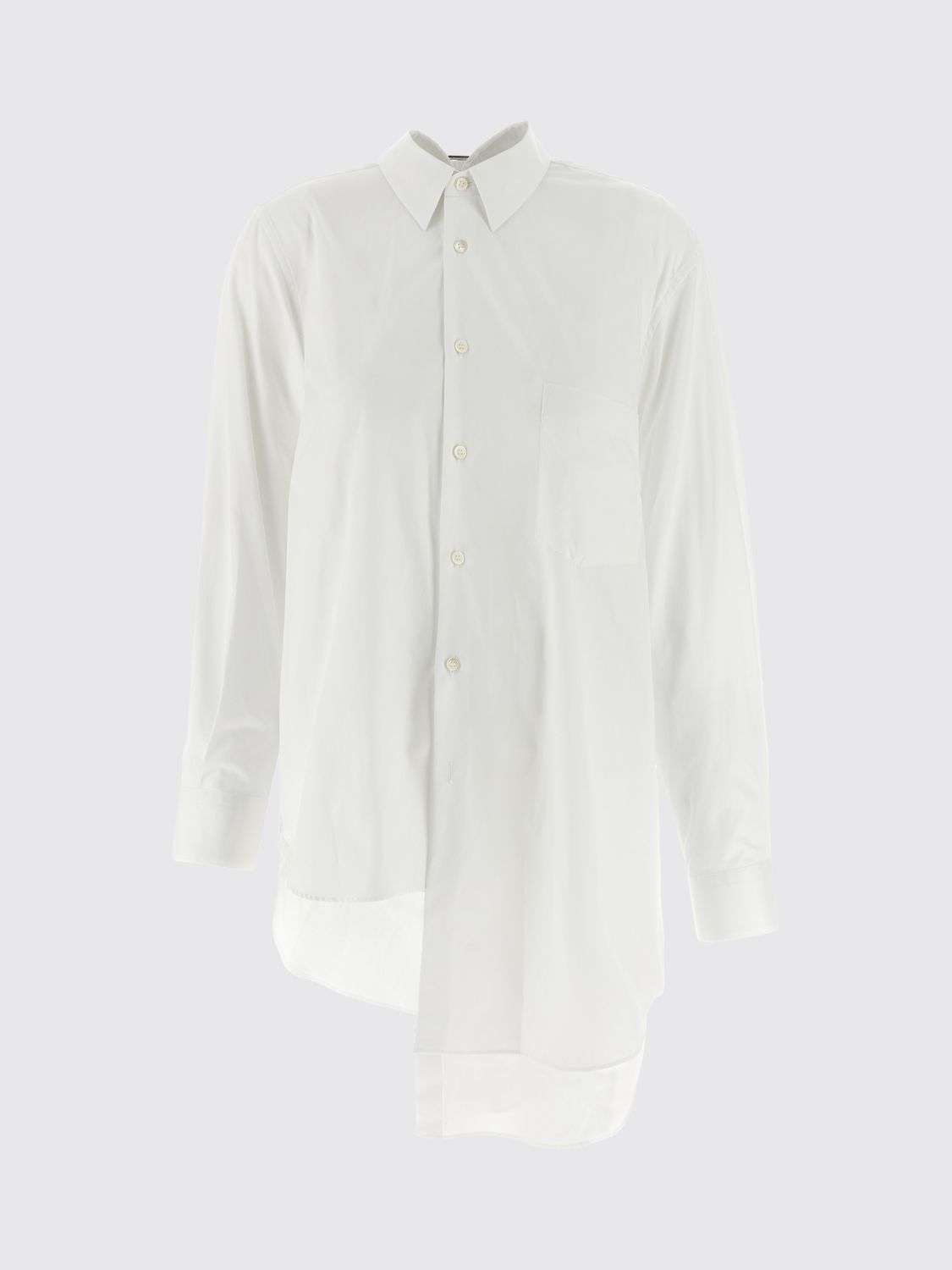 Comme Des Garçons Asymmetric Hem Shirt With Front Button Closure And Unique Silhouette In Animal Print