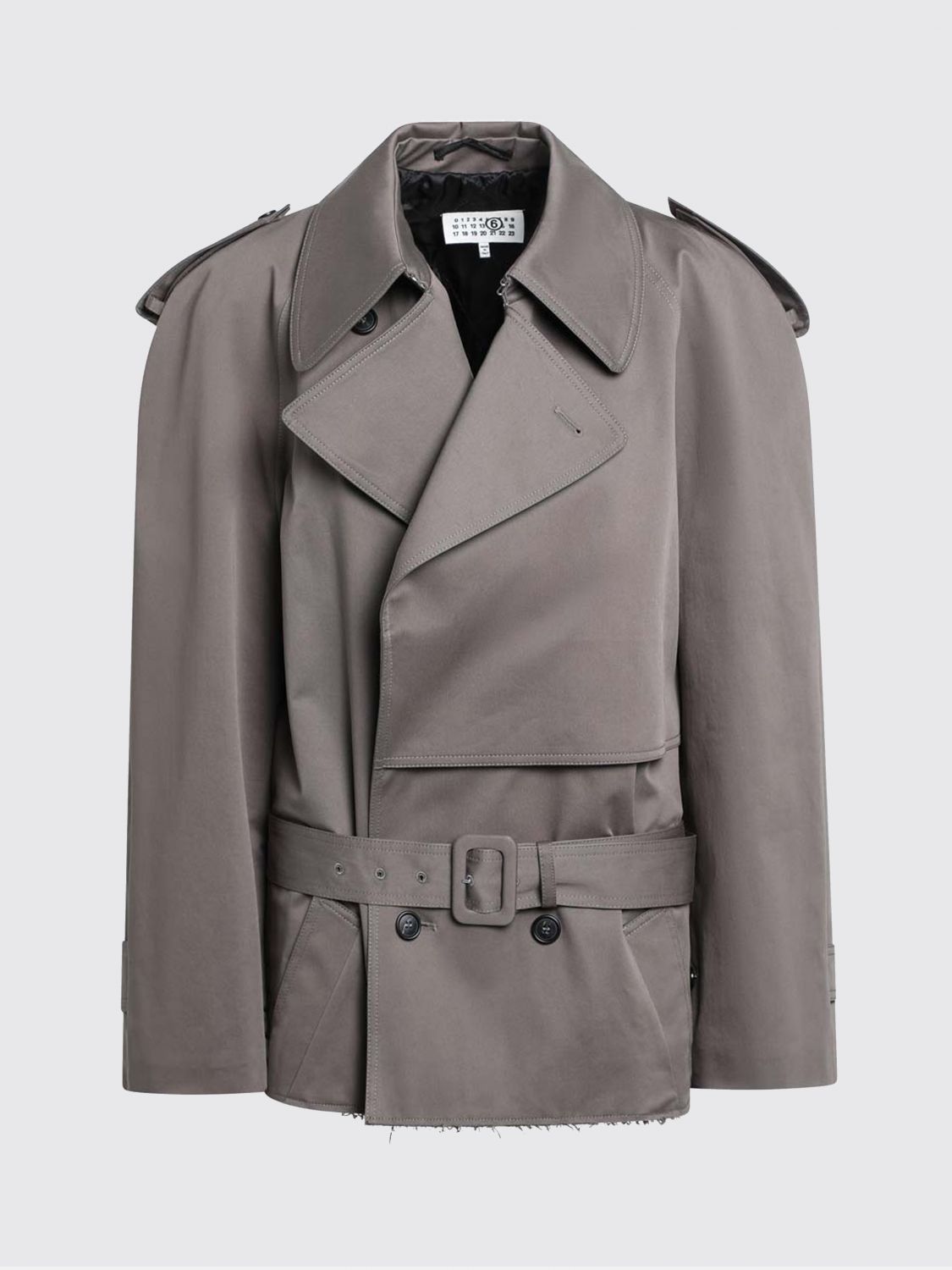 Mm6 Maison Margiela Stretch Cotton Trench Coat With Belted Waist In Gray