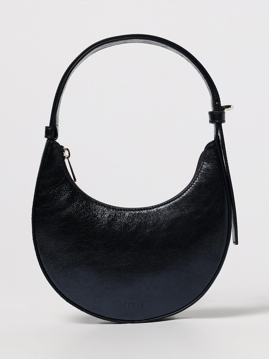 Furla Crescent-shaped Handbag With Gold Accents In Gray